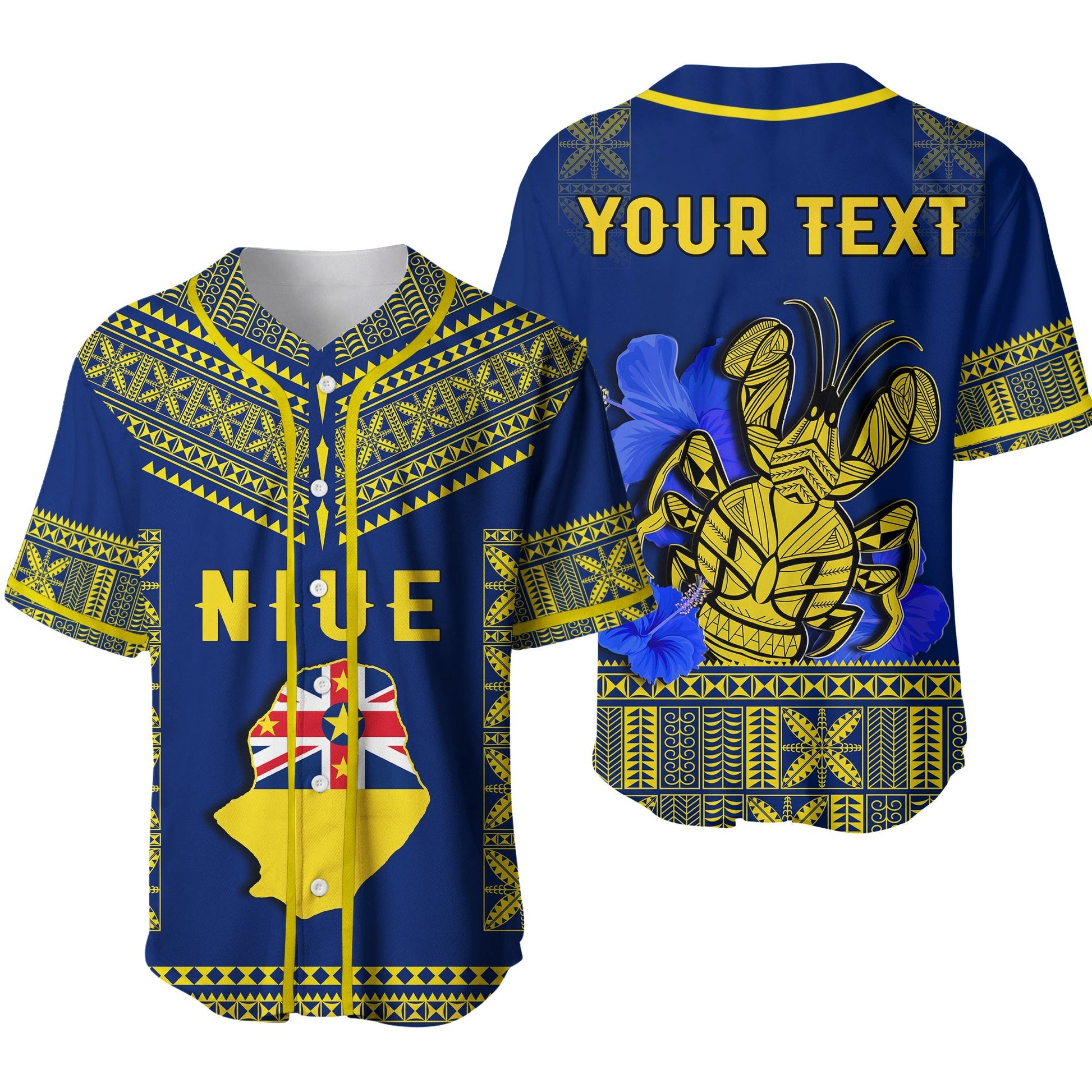 (Custom Personalised) Niue Baseball Jersey Happy Constitution Day Niuean Hiapo Crab With Map Ver.02