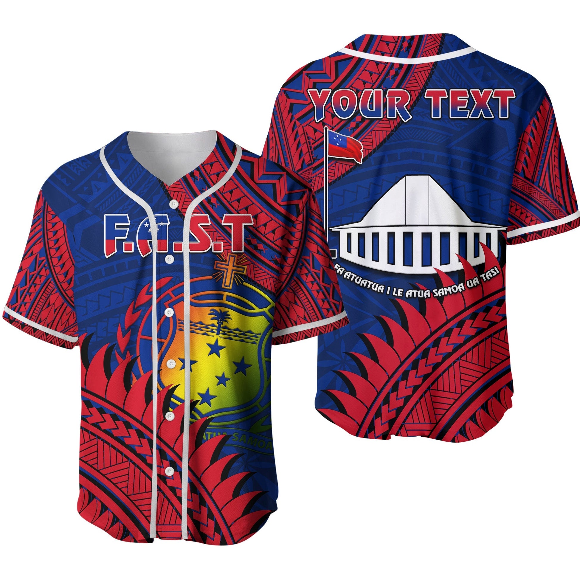(Custom Personalised) F.A.S.T Samoa Baseball Jersey Samoan Coat Of Arms Polynesian Pattern Ver.02
