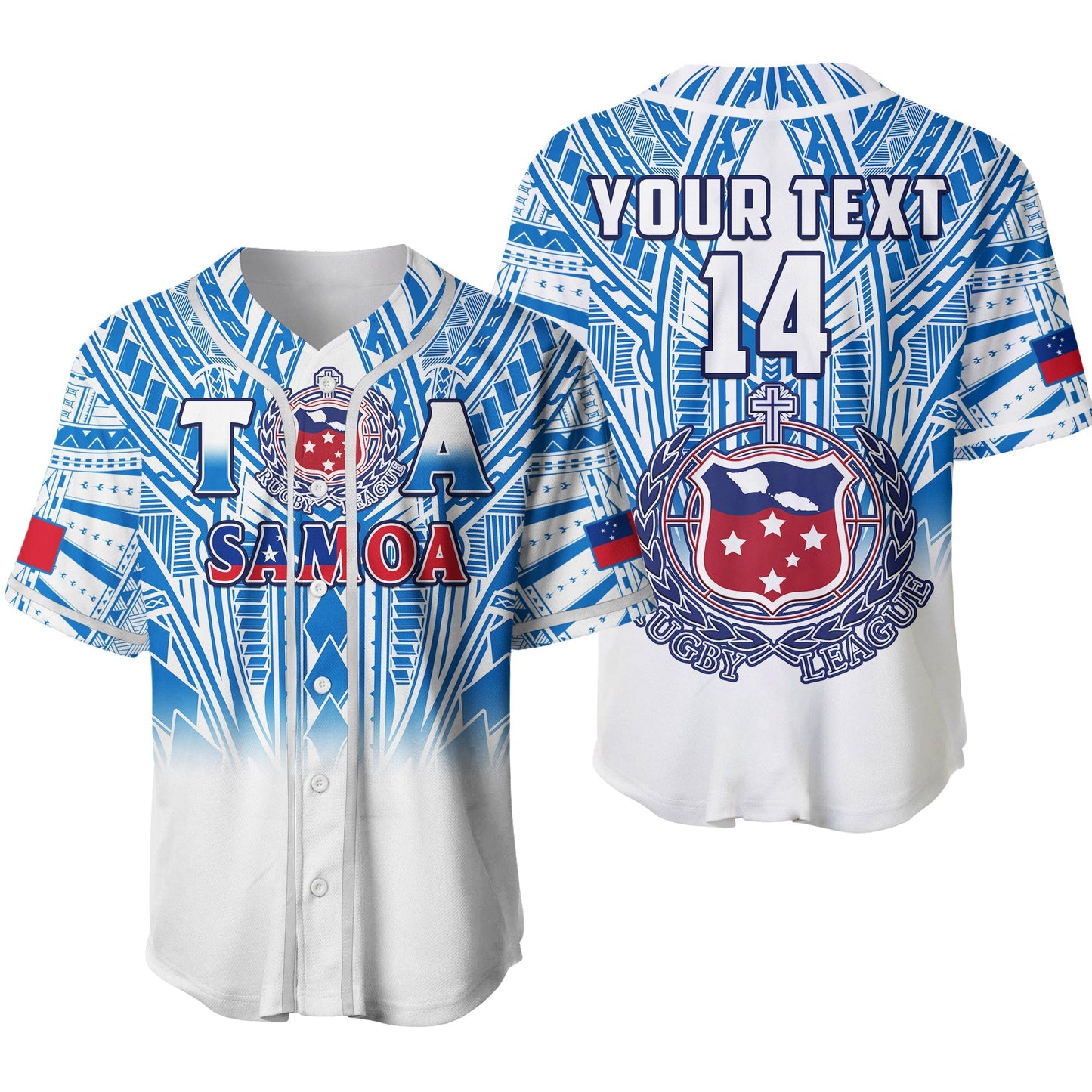 (Custom Text And Number) Samoa Rugby Baseball Jersey Personalise Toa Samoa Polynesian Pacific White Version Ver.02
