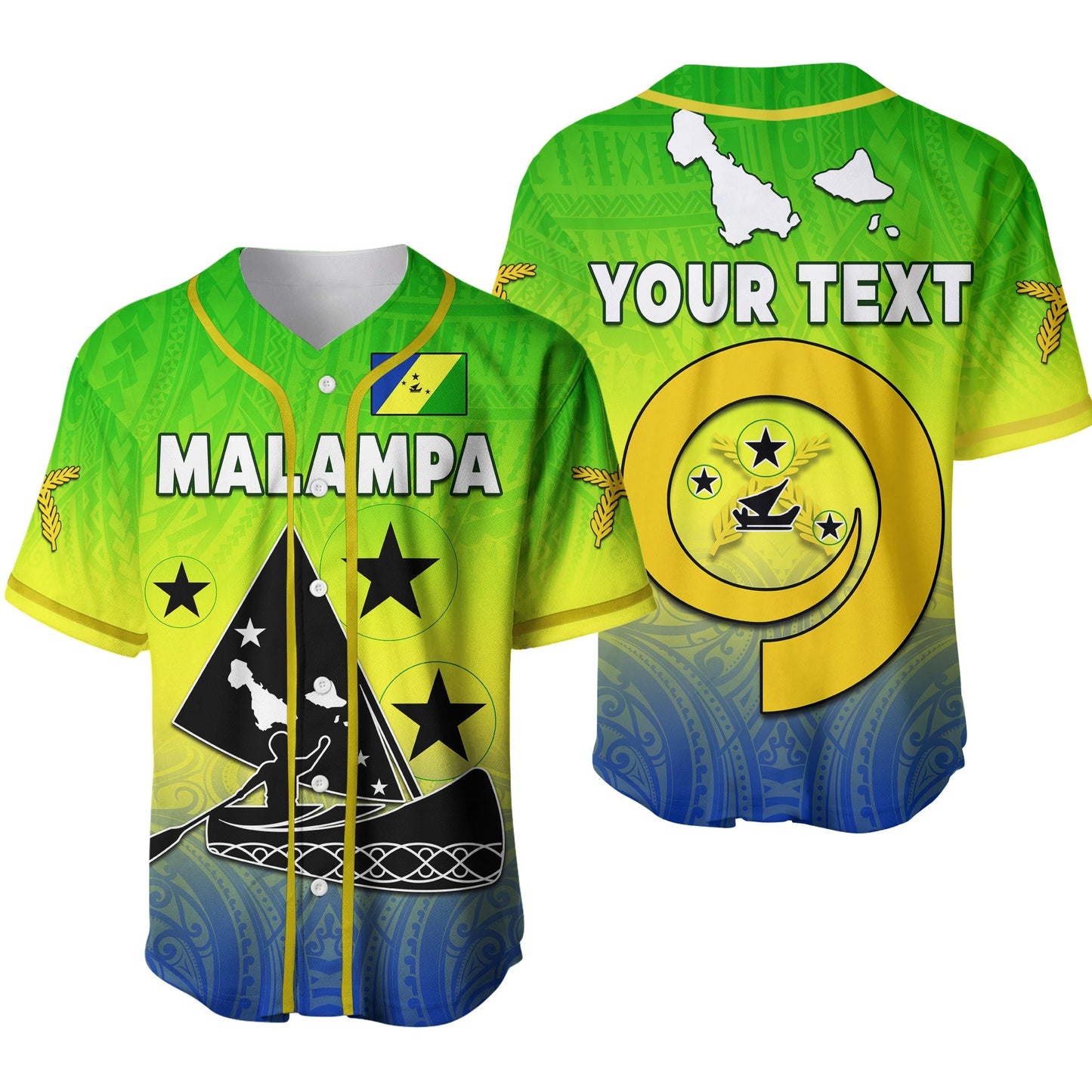 (Custom Personalised) Malampa Province Baseball Jersey Native Canoe Mix Vanuatu Pig Tusk Green Version 2