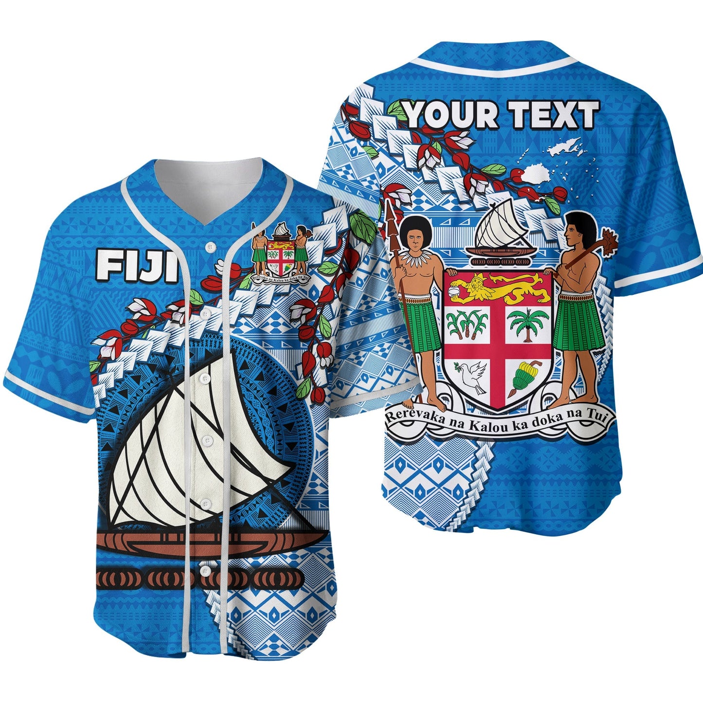 (Custom Personalised) Fiji Baseball Jersey Fijian Drua Mix Tagimaucia Flower Blue Style Ver.02