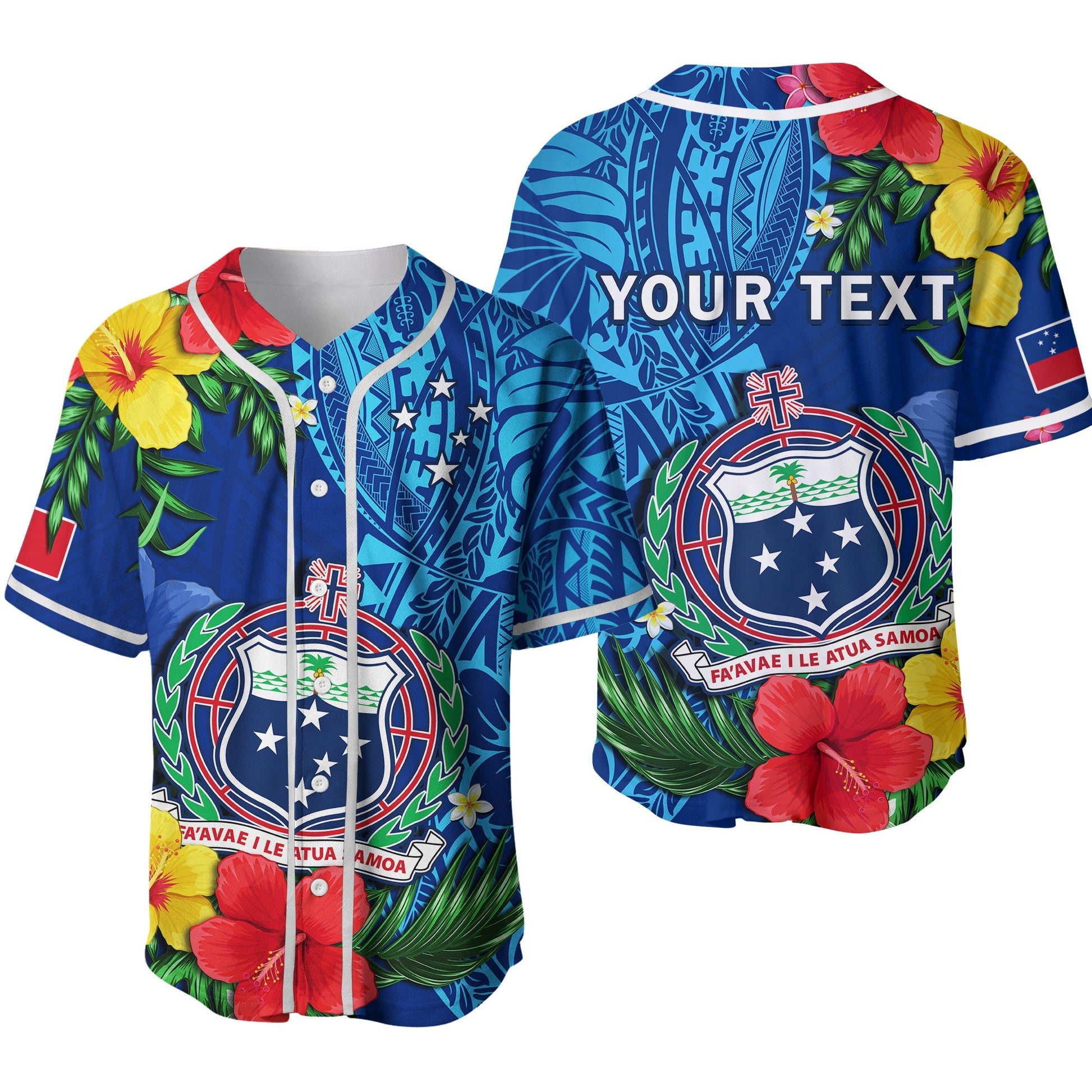 (Custom Personalised) Samoa Baseball Jersey Coat Of Arms Mix Tropical Flowers Ver.02