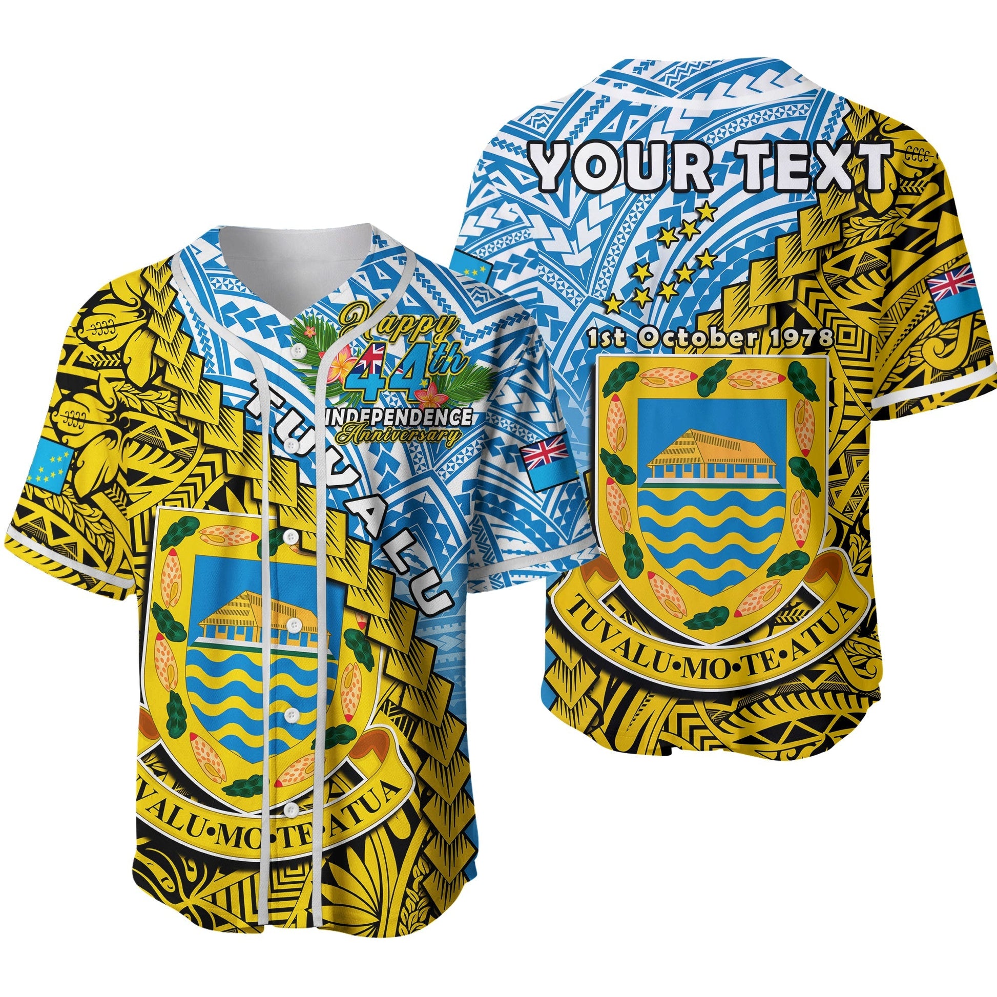 (Custom Personalised) Tuvalu 1978 Baseball Jersey Happy 44th Independence Anniversary Polynesian Pattern Ver.02