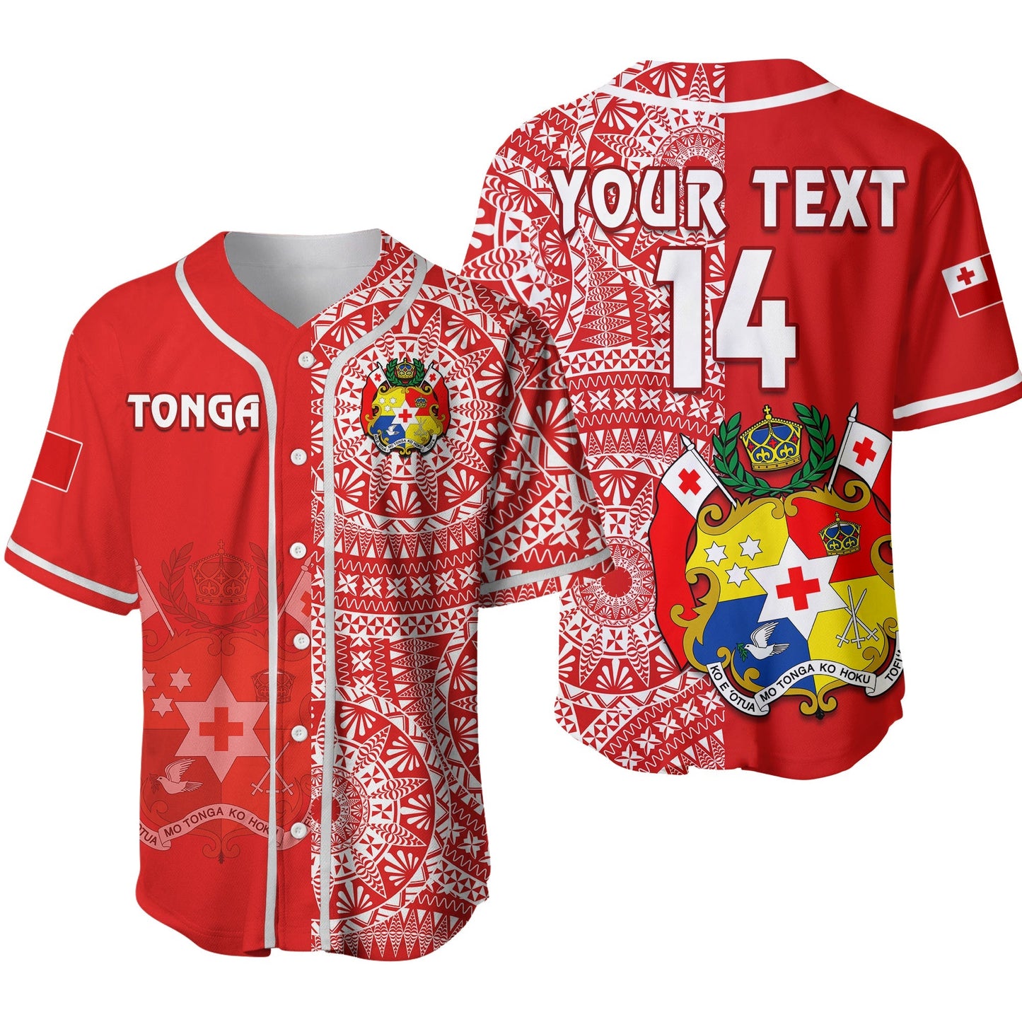 (Custom Text And Number) Tonga Baseball Jersey Tongan Coat Of Arms Ngatu Pattern Ver.02