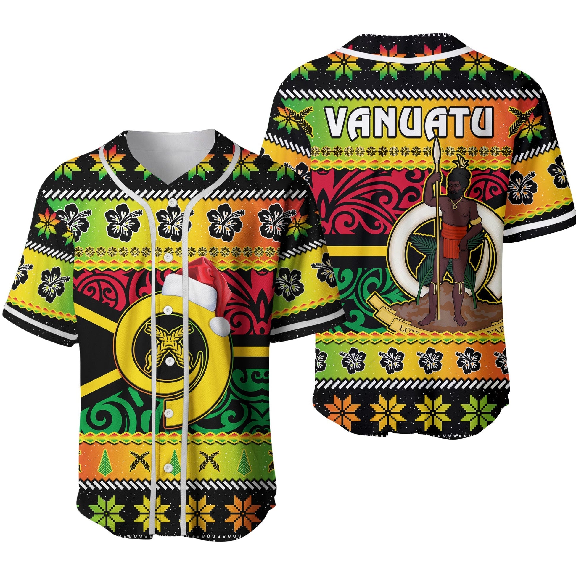 Vanuatu Christmas Baseball Jersey Pig Tusk Polynesian Joyeux Noel Flag Art Ver.02