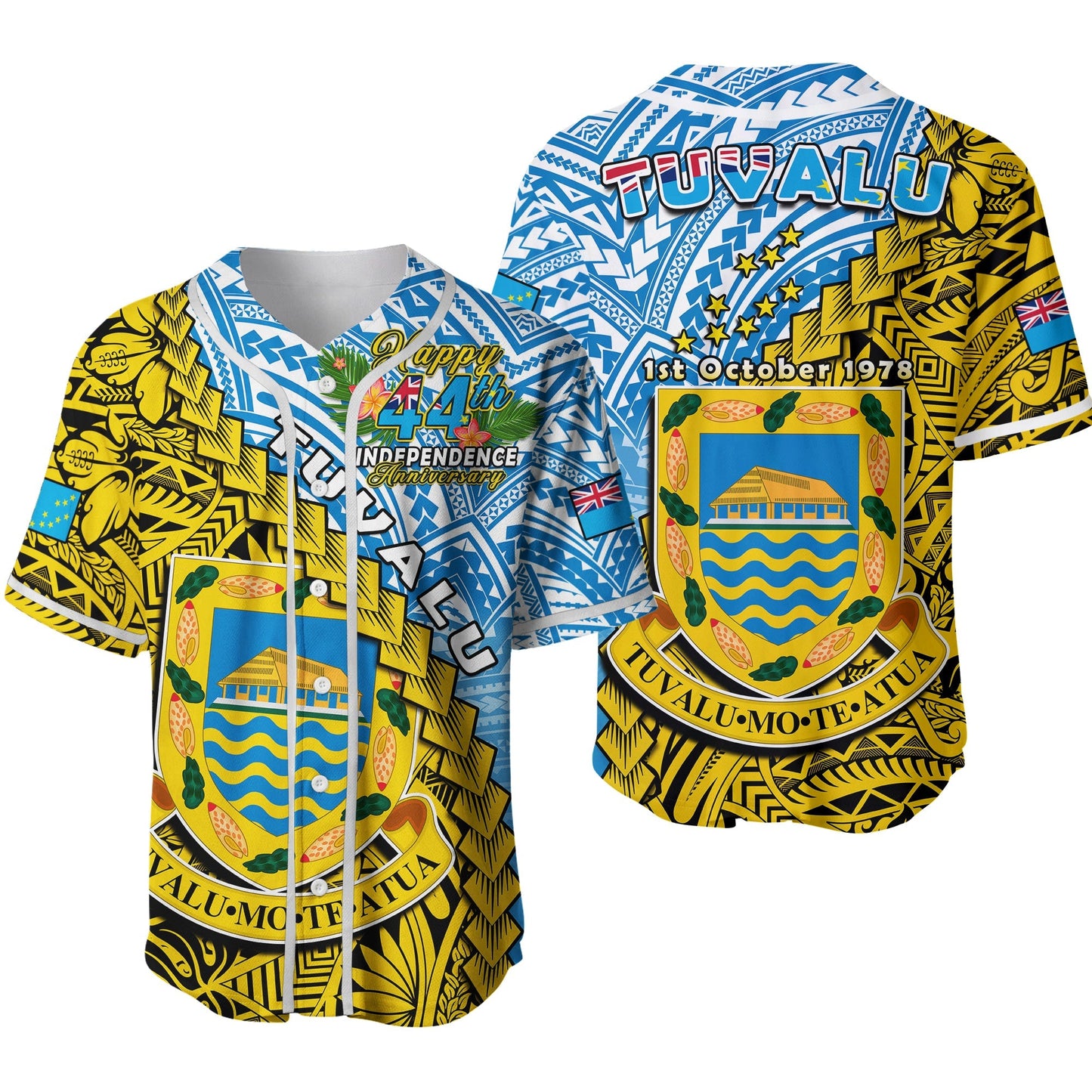 Tuvalu 1978 Baseball Jersey Happy 44th Independence Anniversary Polynesian Pattern Ver.02