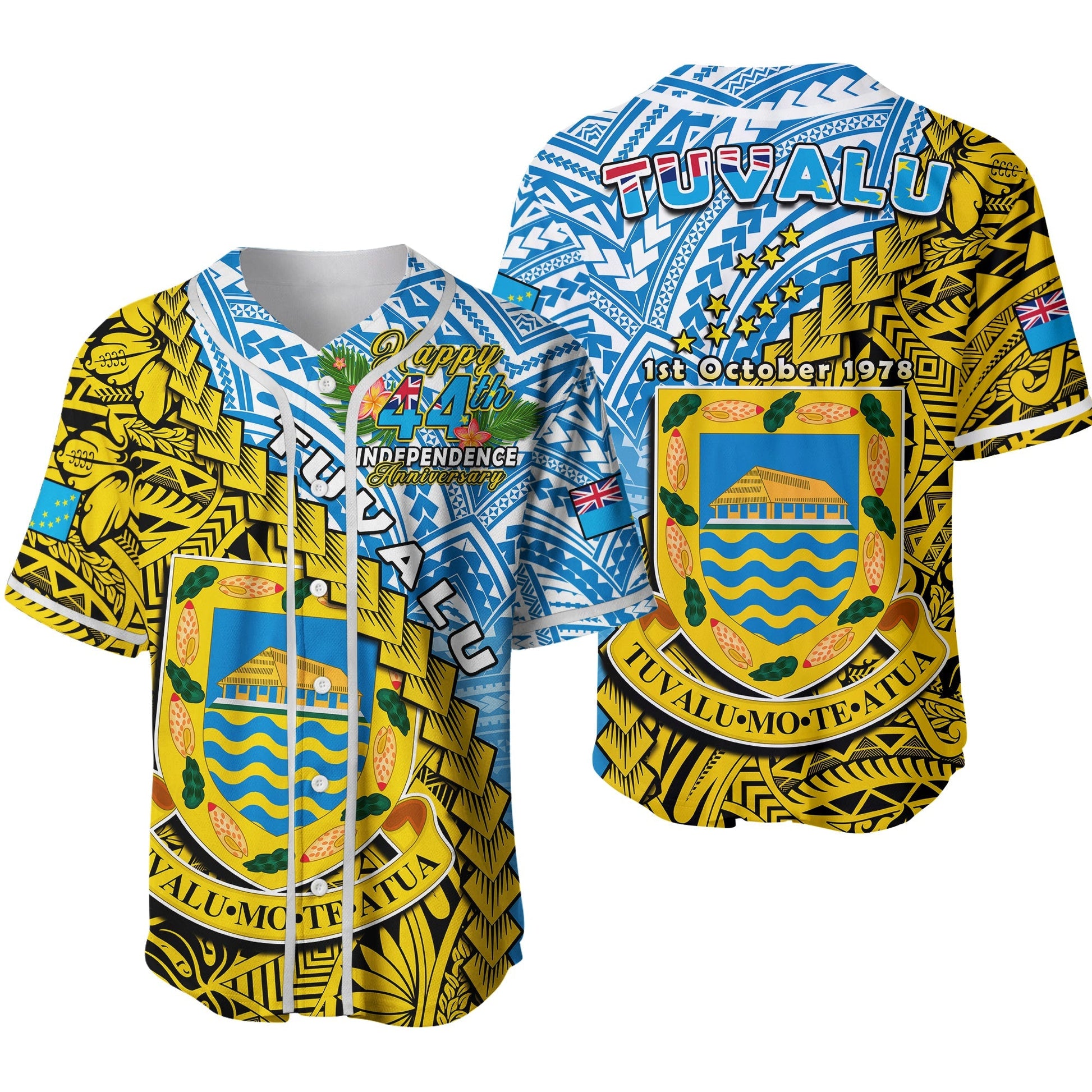 Tuvalu 1978 Baseball Jersey Happy 44th Independence Anniversary Polynesian Pattern Ver.02