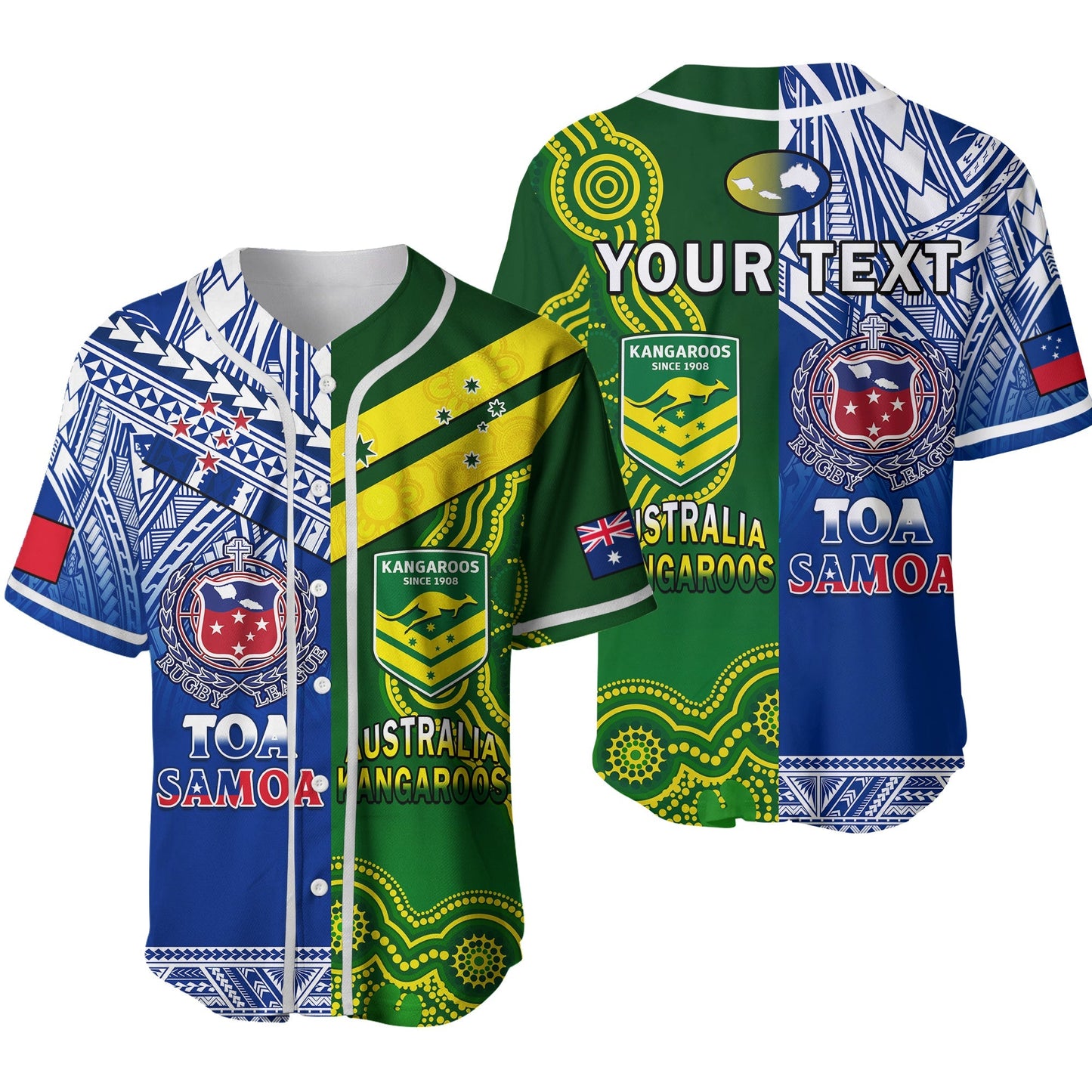 (Custom Personalised) Samoa Rugby and Australia Rugby Baseball Jersey Toa Samoa Mix Kangaroos Pacific Ver.02