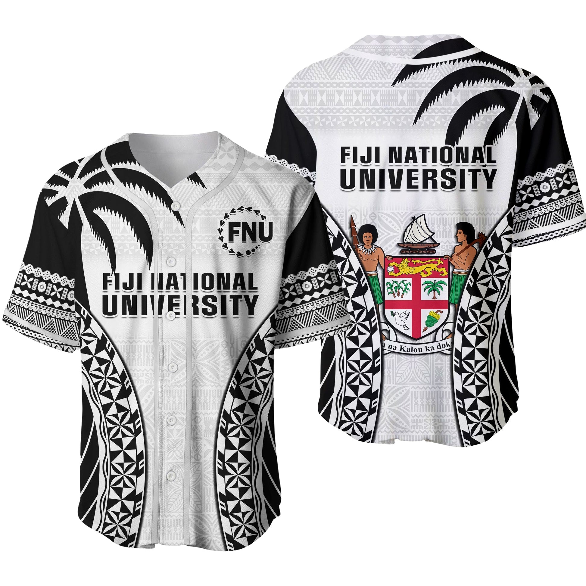 Fiji University Baseball Jersey National Fijian Tapa Pattern White Ver.02