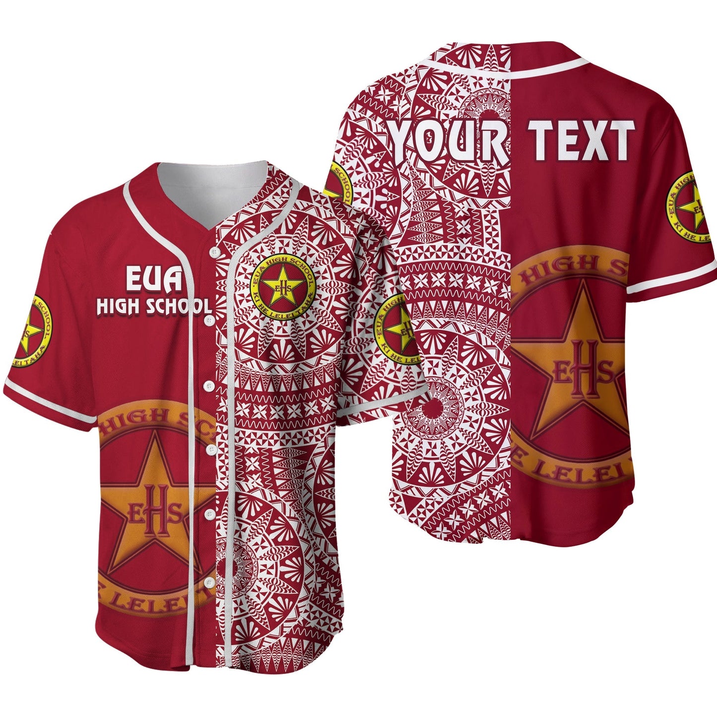 (Custom Personalised) Tonga Eua High School Baseball Jersey Tongan Ngatu Pattern Ver.02