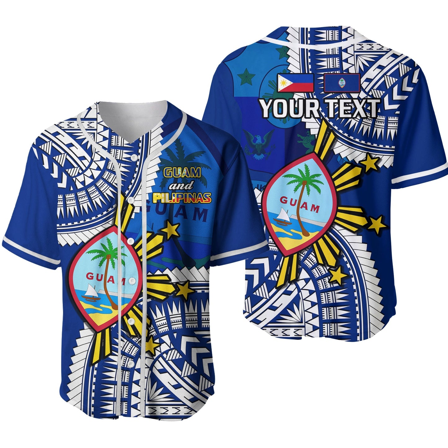 (Custom Personalised) Guam and Philippines Baseball Jersey Guaman Filipinas Together Blue Ver.02