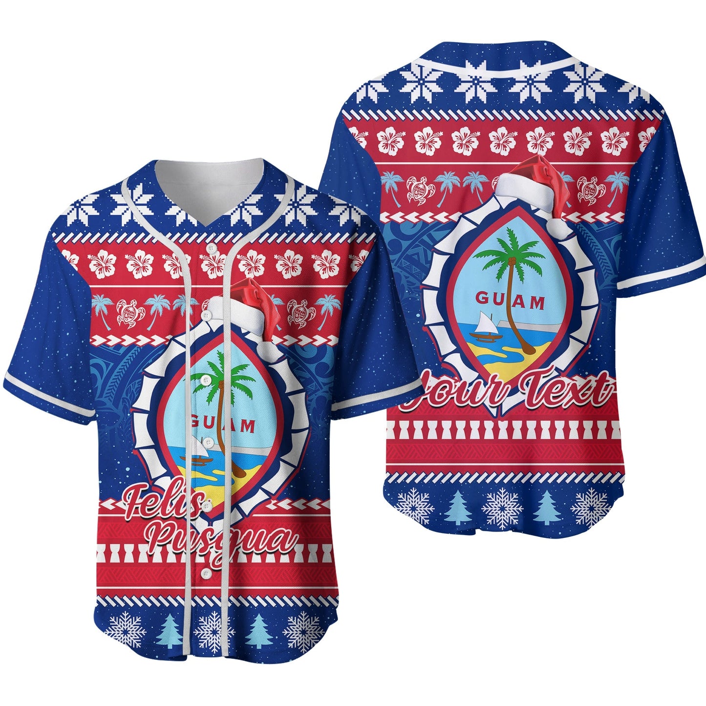 (Custom Personalised) Guam Christmas Baseball Jersey Guaman Seal Polynesian Felis Pusgua Ver.02