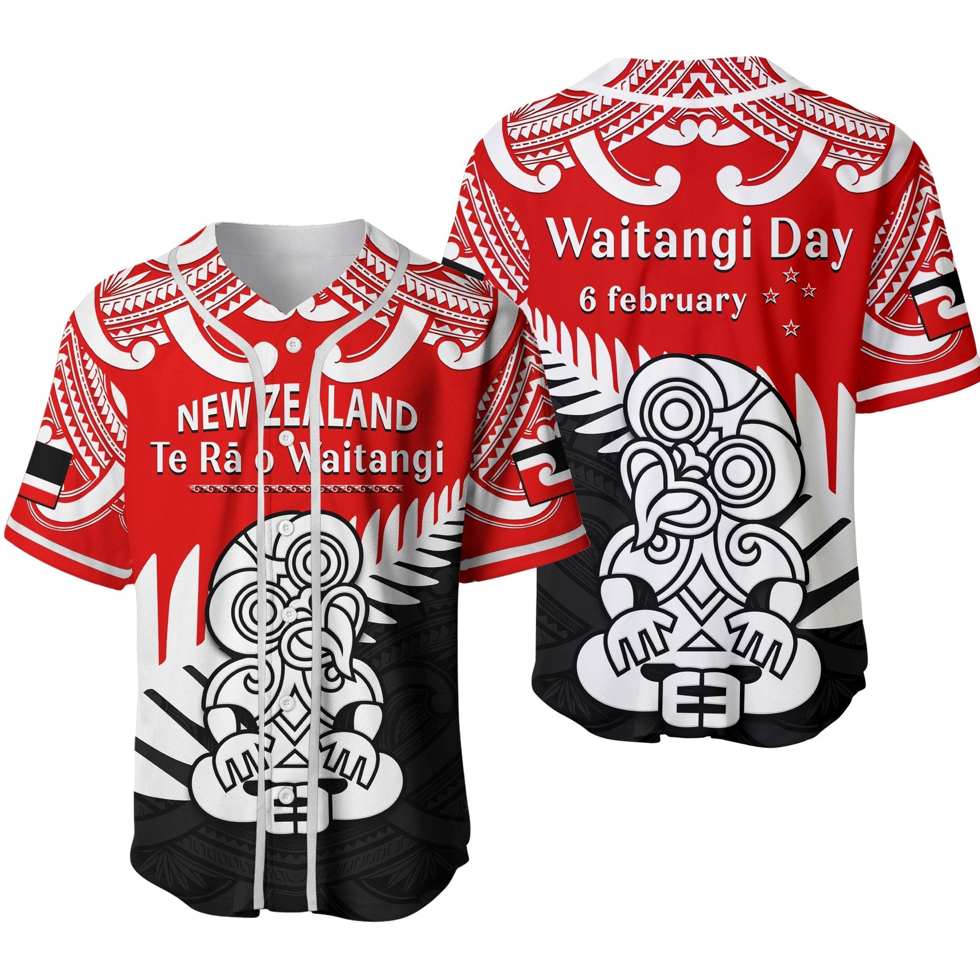 Waitangi Day Baseball Jersey Tino Rangatiratanga Flag With Tiki Maori Fern Ver.02