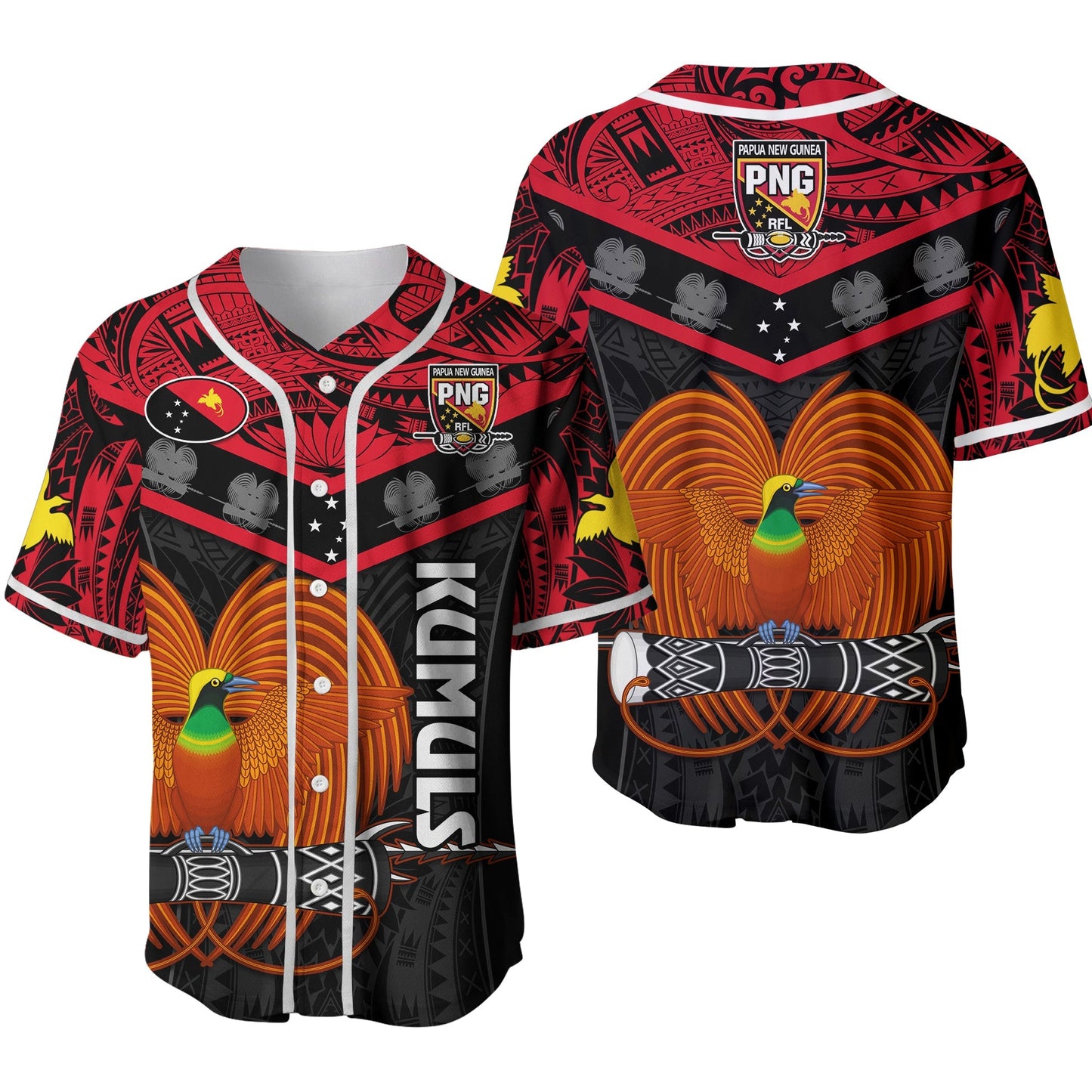 Papua New Guinea Rugby Baseball Jersey PNG Kumuls Bird Of Paradise Black 02