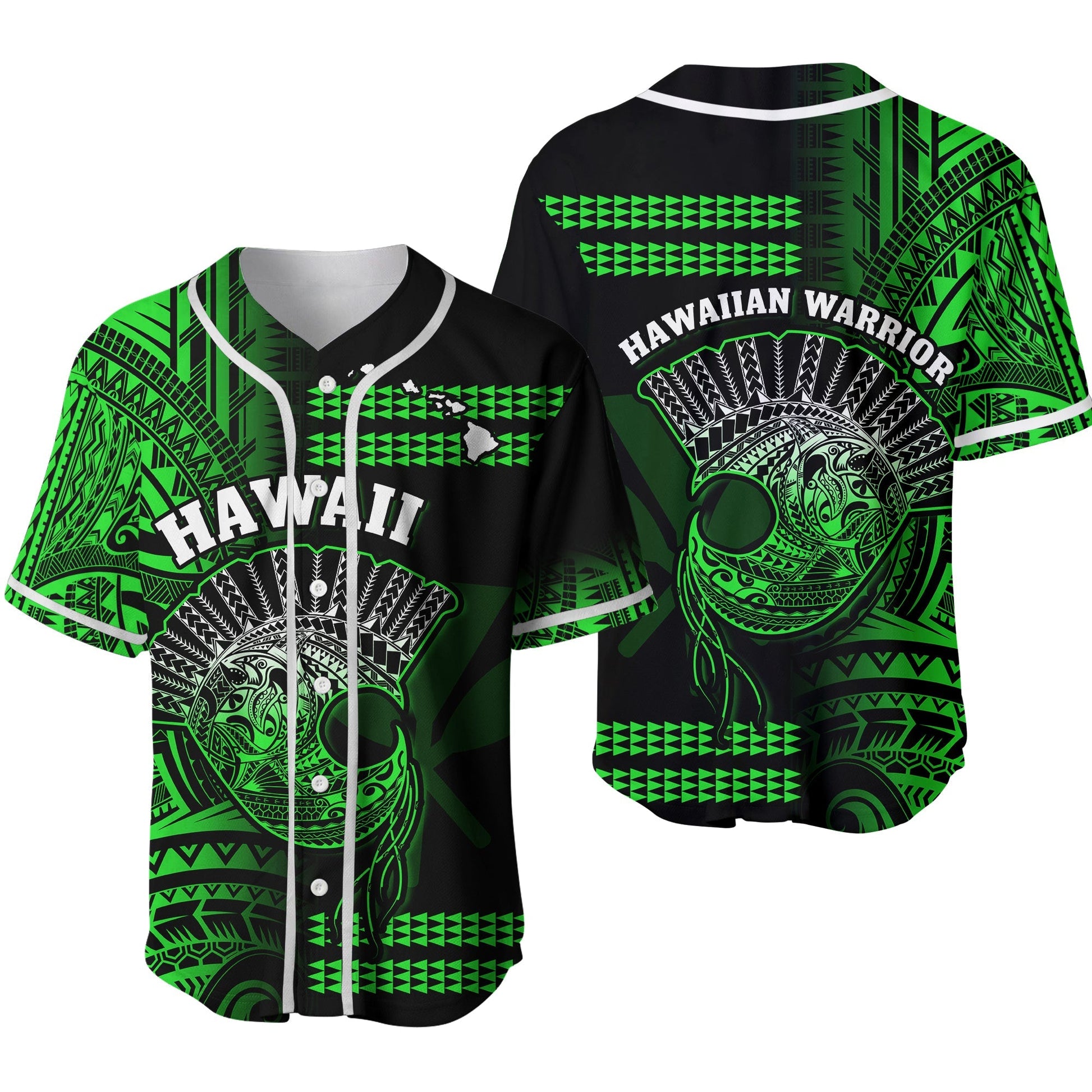 Hawaii Baseball Jersey Kakau Warrior Helmet Gradient Green Polynesian Ver.02