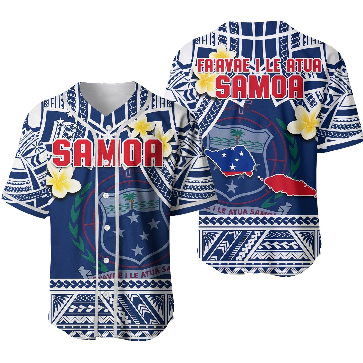 Samoa Baseball Jersey Samoan Plumeria Flowers Mix Polynesian Pattern 02