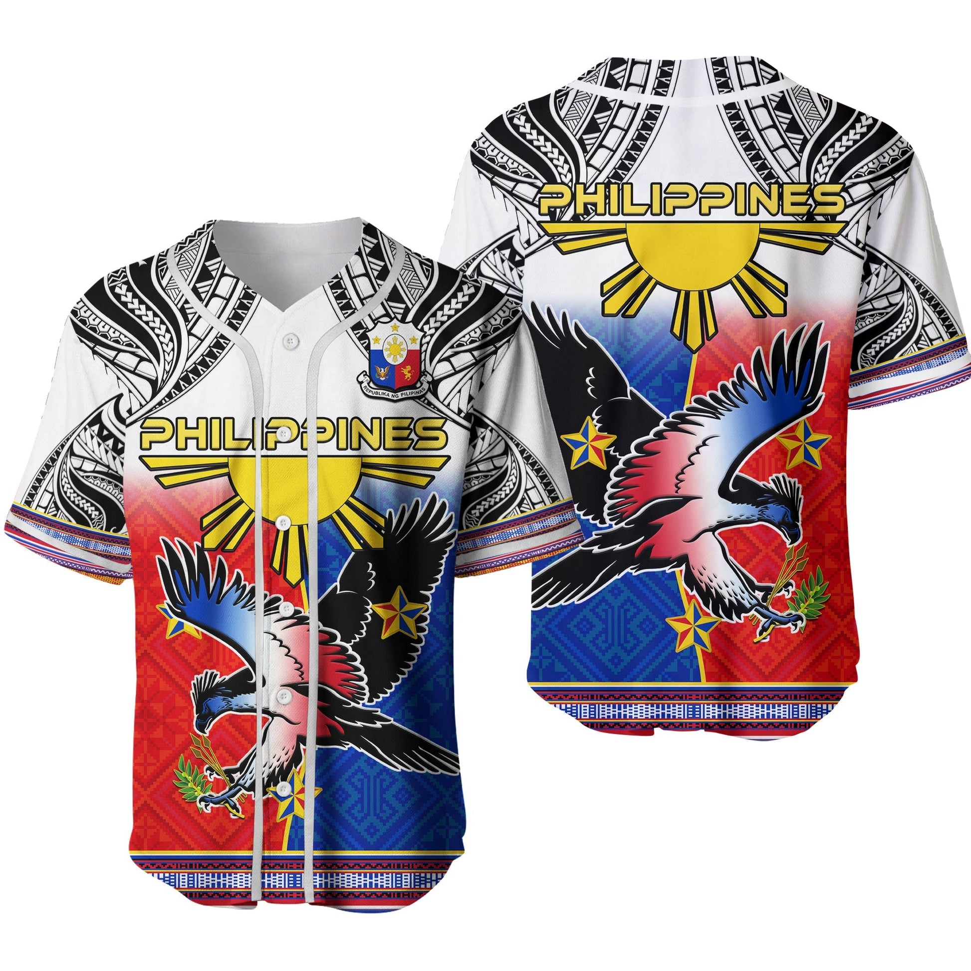 Philippines Baseball Jersey Polynesian Filipino Pattern With Eagle Ver.02