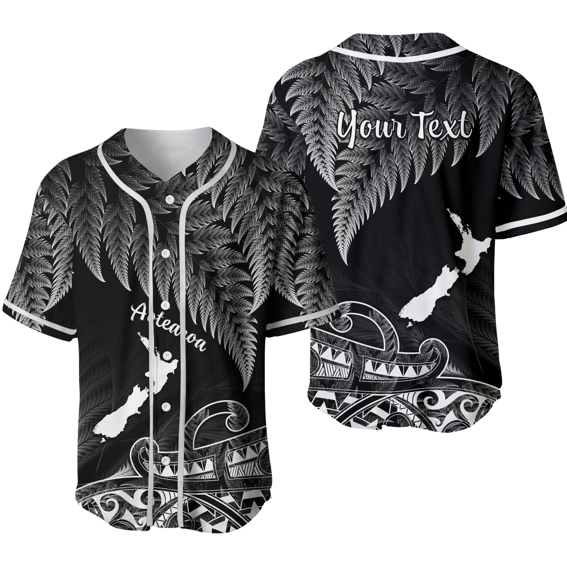 (Custom Personalised) New Zealand Silver Fern Baseball Jersey Aotearoa Map Maori Ver.02