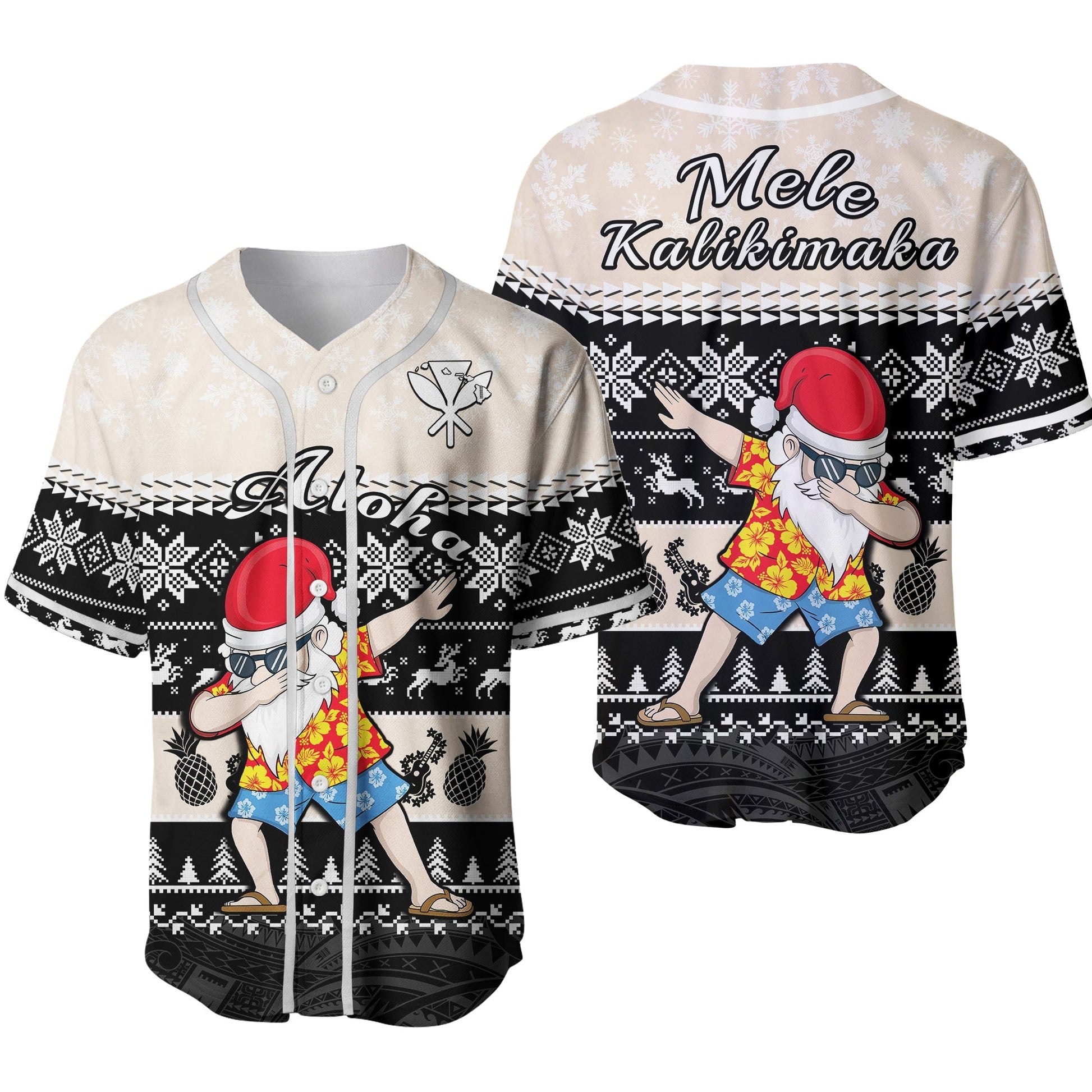 Hawaii Mele Kalikimaka Baseball Jersey Dabbing Santa Black Merry Christmas Ver.02