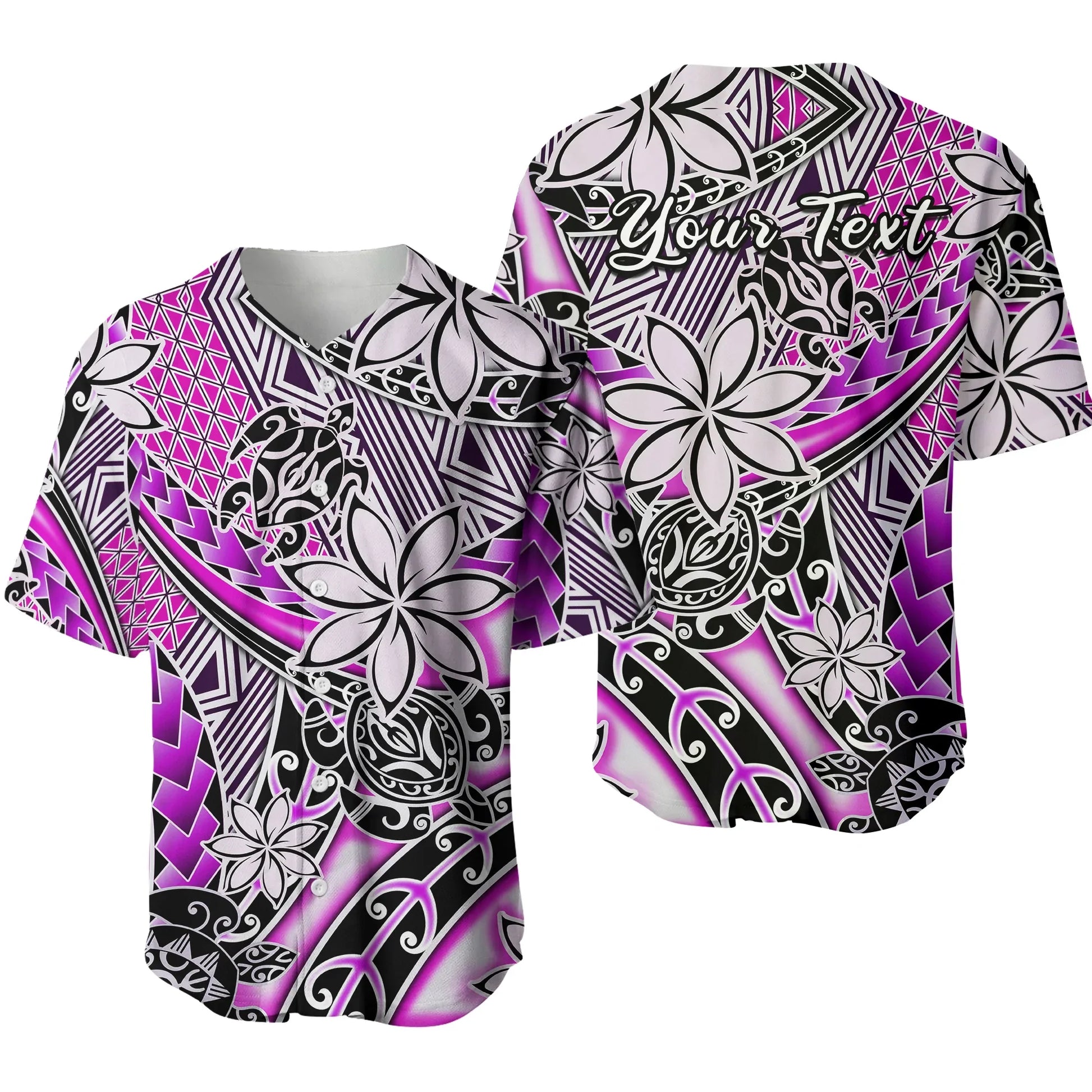 (Custom Personalised) Hawaii Baseball Jersey Tribal Plumeria With Polynesian Turtle Ver.02