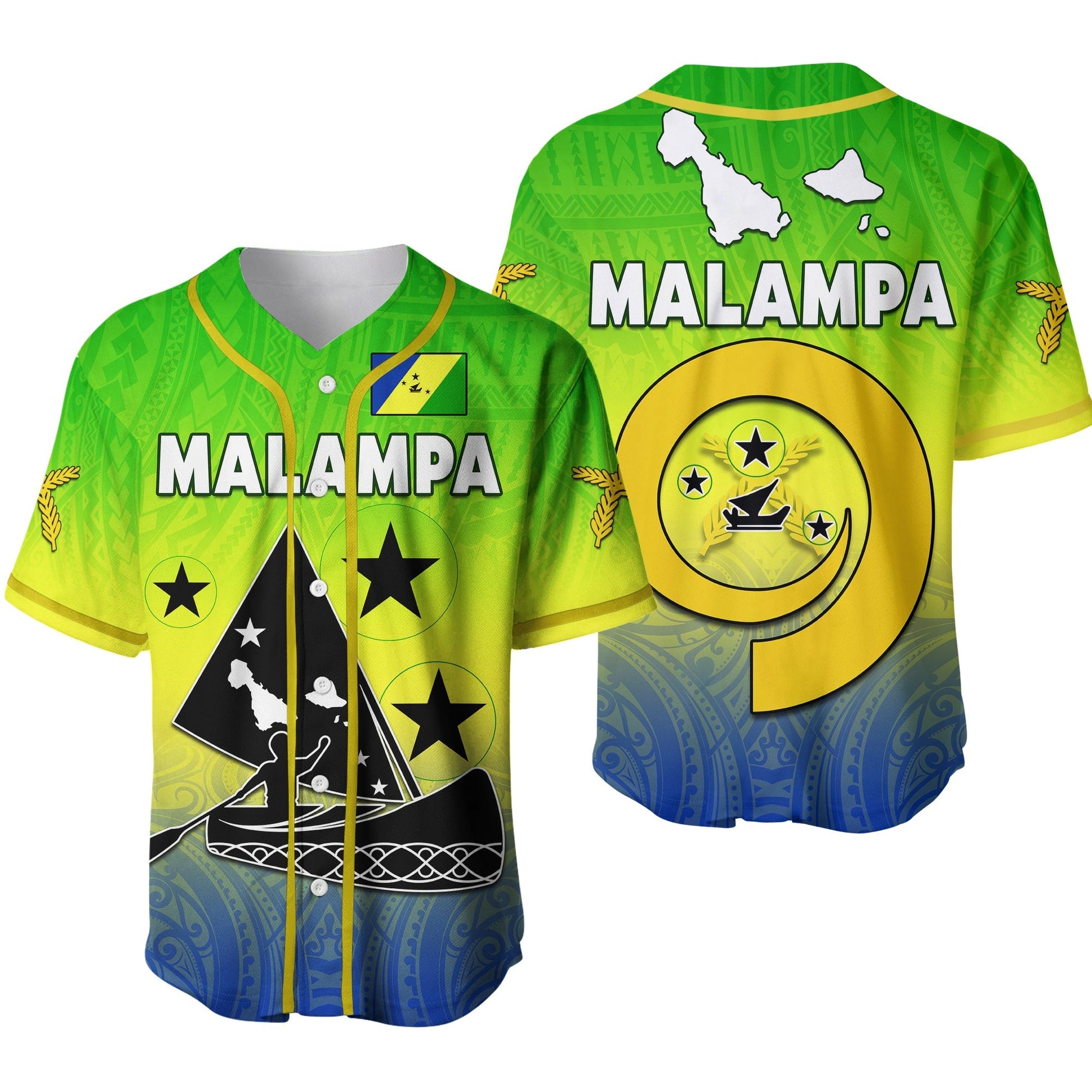 Malampa Province Baseball Jersey Native Canoe Mix Vanuatu Pig Tusk Green Version 2