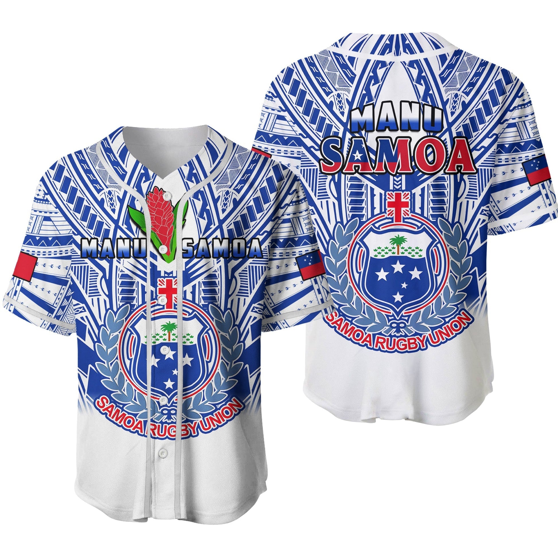 Samoa Rugby Baseball Jersey Manu Samoa 7s Ginger White Polynesian Ver.02