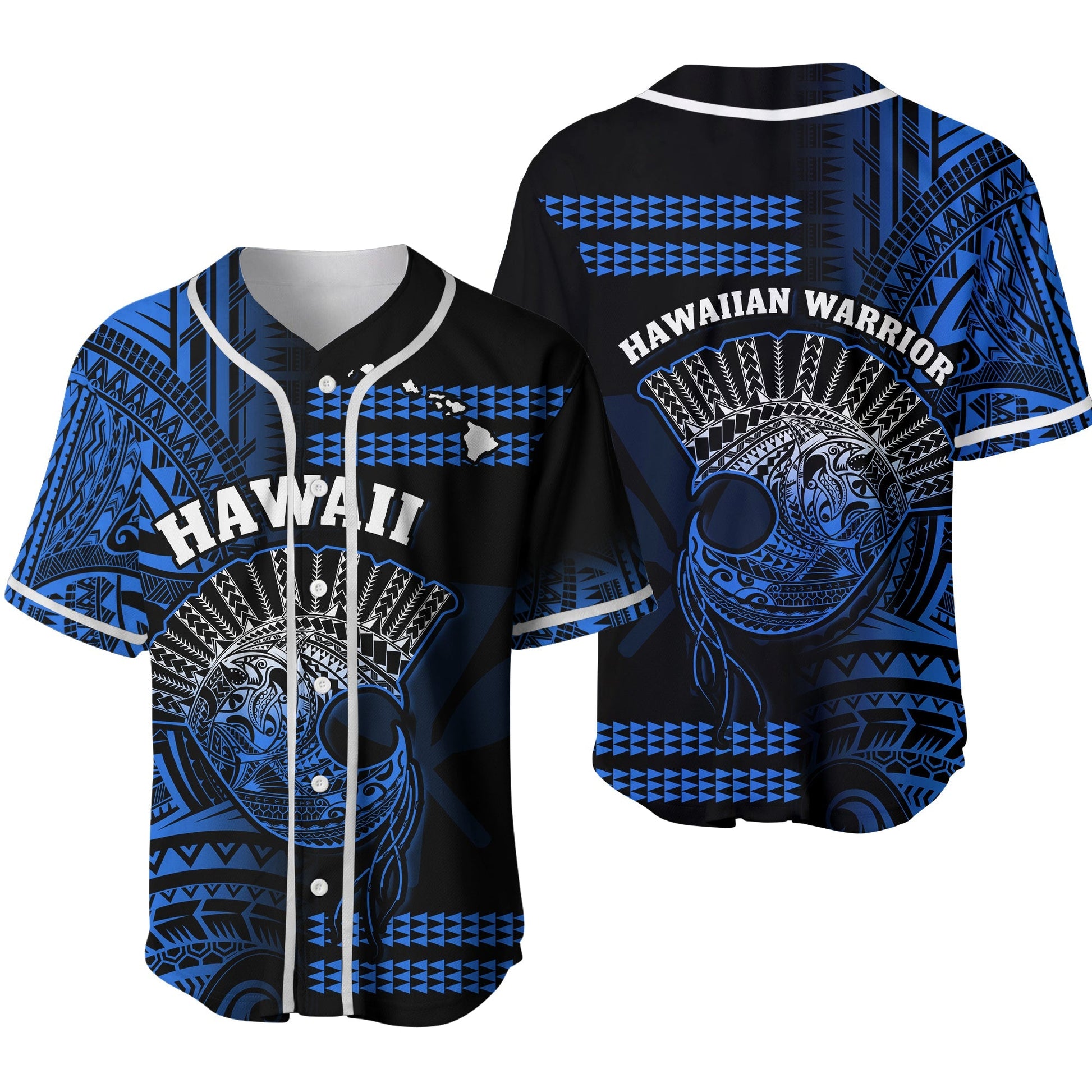 Hawaii Baseball Jersey Kakau Warrior Helmet Gradient Blue Polynesian Ver.02