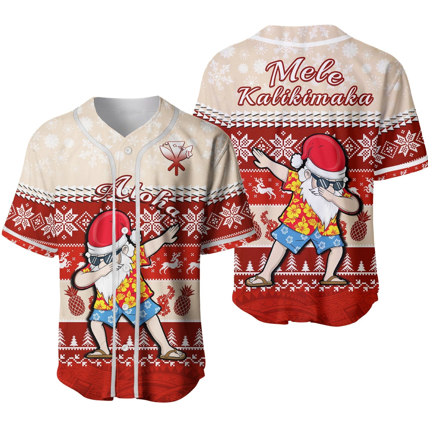 Hawaii Mele Kalikimaka Baseball Jersey Dabbing Santa Red Merry Christmas Ver.02