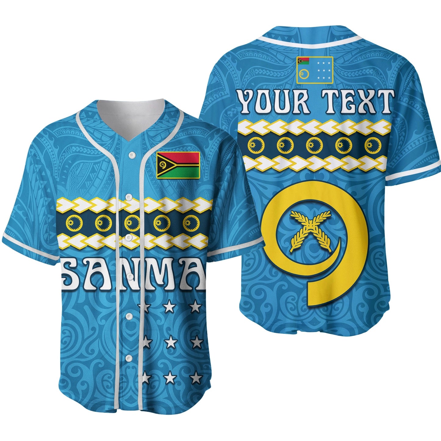 (Custom Personalised) Sanma Province Baseball Jersey Vanuatu Pig Tusk Polynesian Flag Style Ver.02