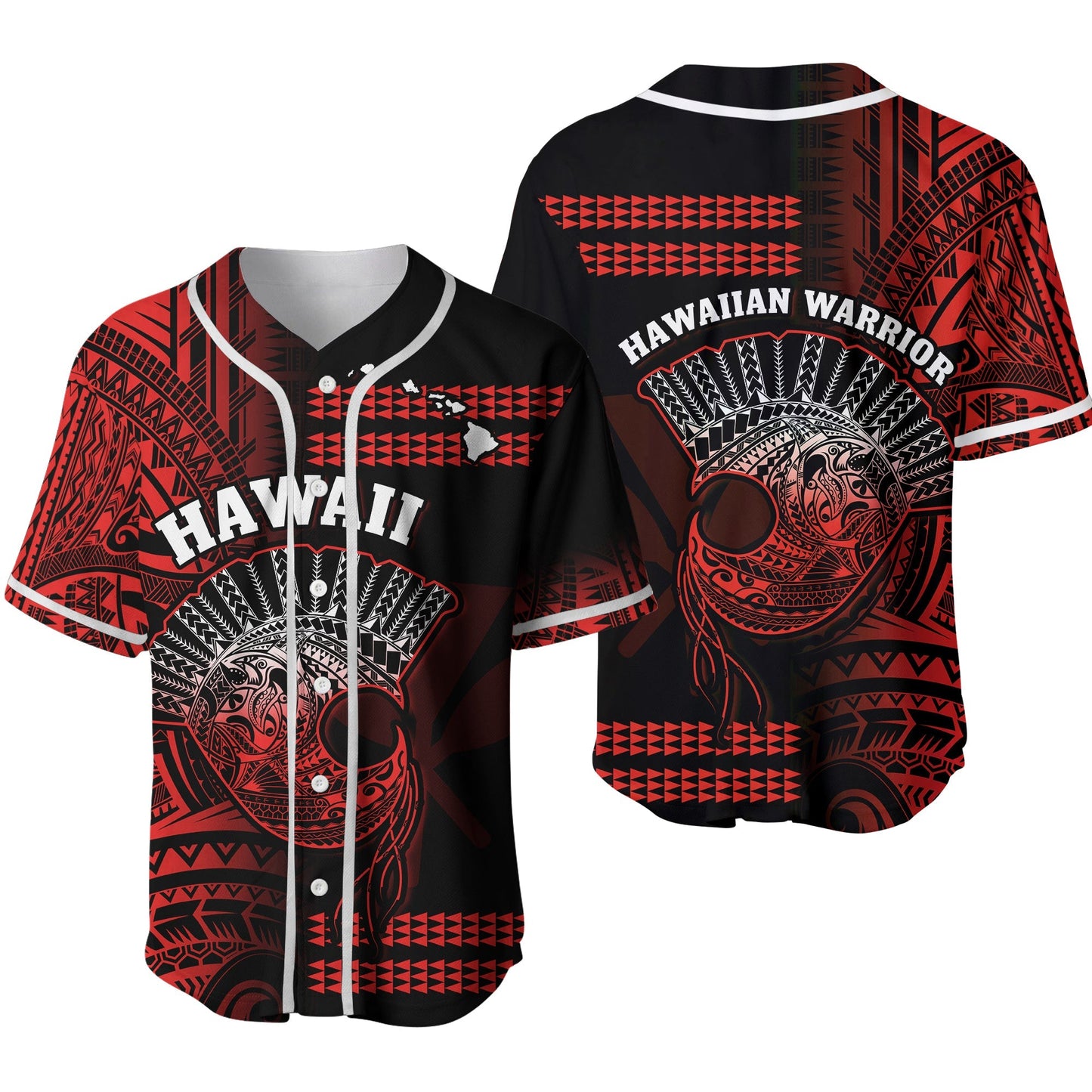 Hawaii Baseball Jersey Kakau Warrior Helmet Gradient Red Polynesian Ver.02