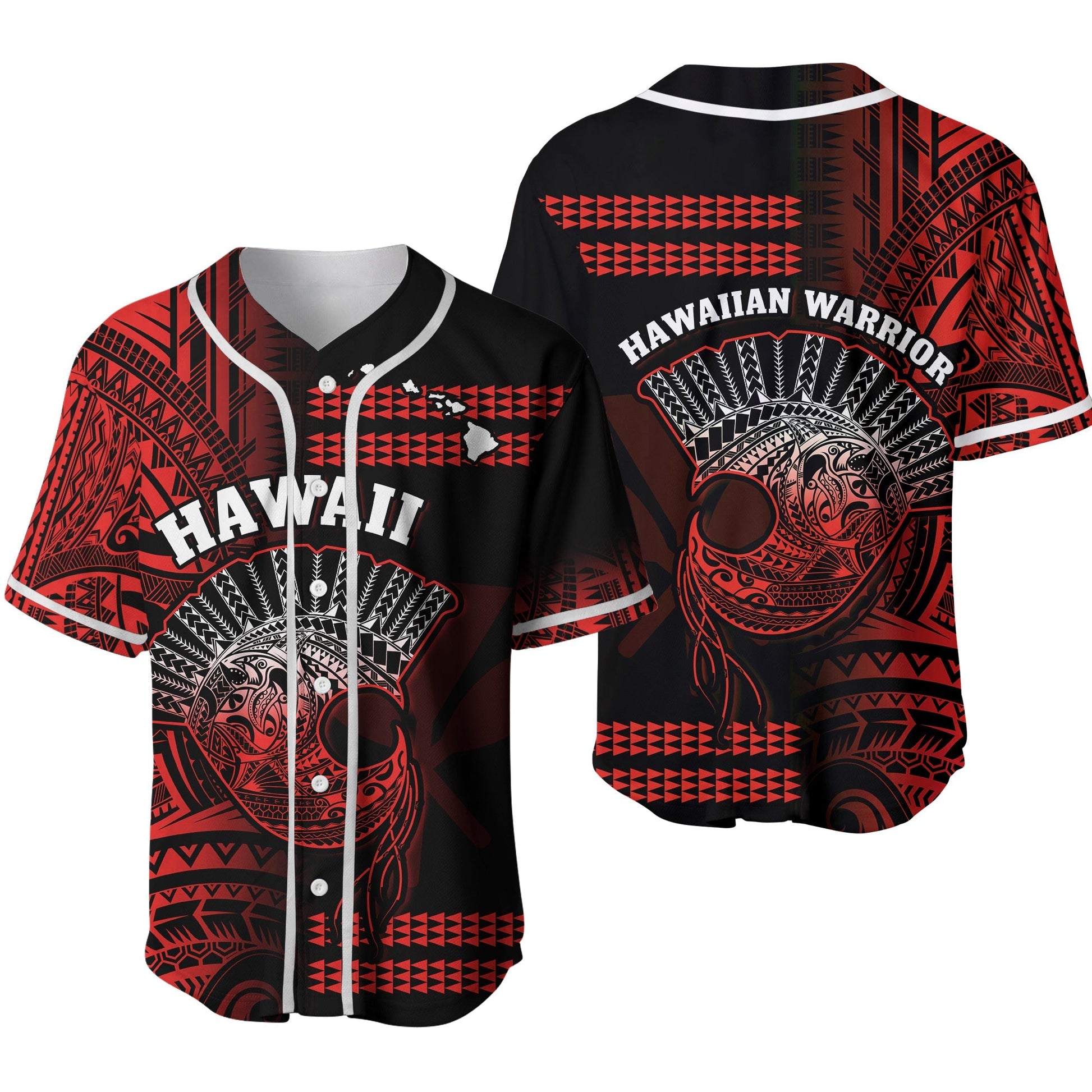 Hawaii Baseball Jersey Kakau Warrior Helmet Gradient Red Polynesian Ver.02