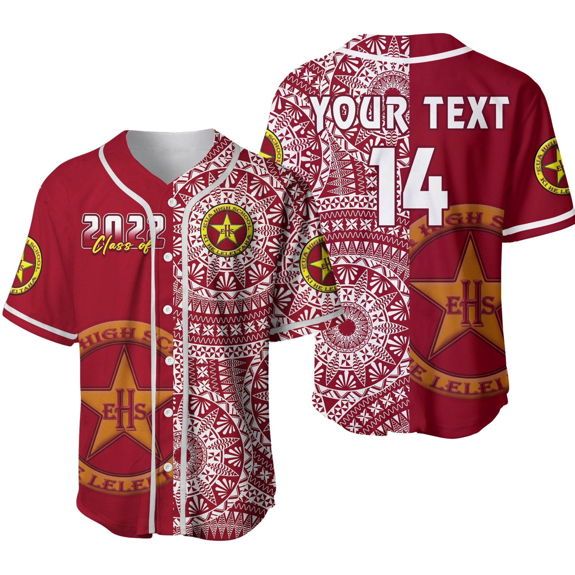 (Custom Text And Number) Tonga Eua High School Baseball Jersey Class Of Year Tongan Ngatu Pattern Ver.02