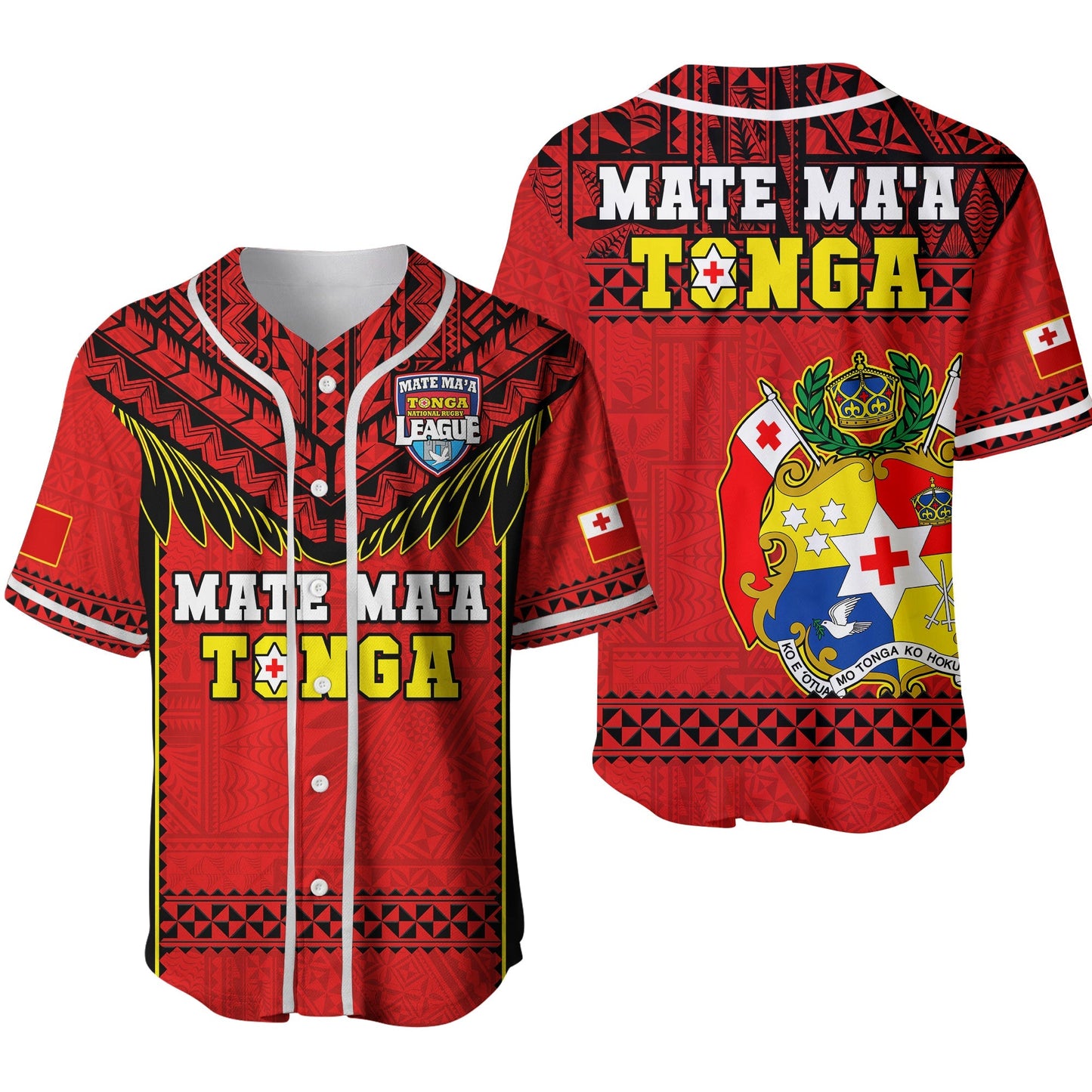 Tonga Rugby Baseball Jersey Mate Maa Tonga Pacific Ngatu Black Ver.02