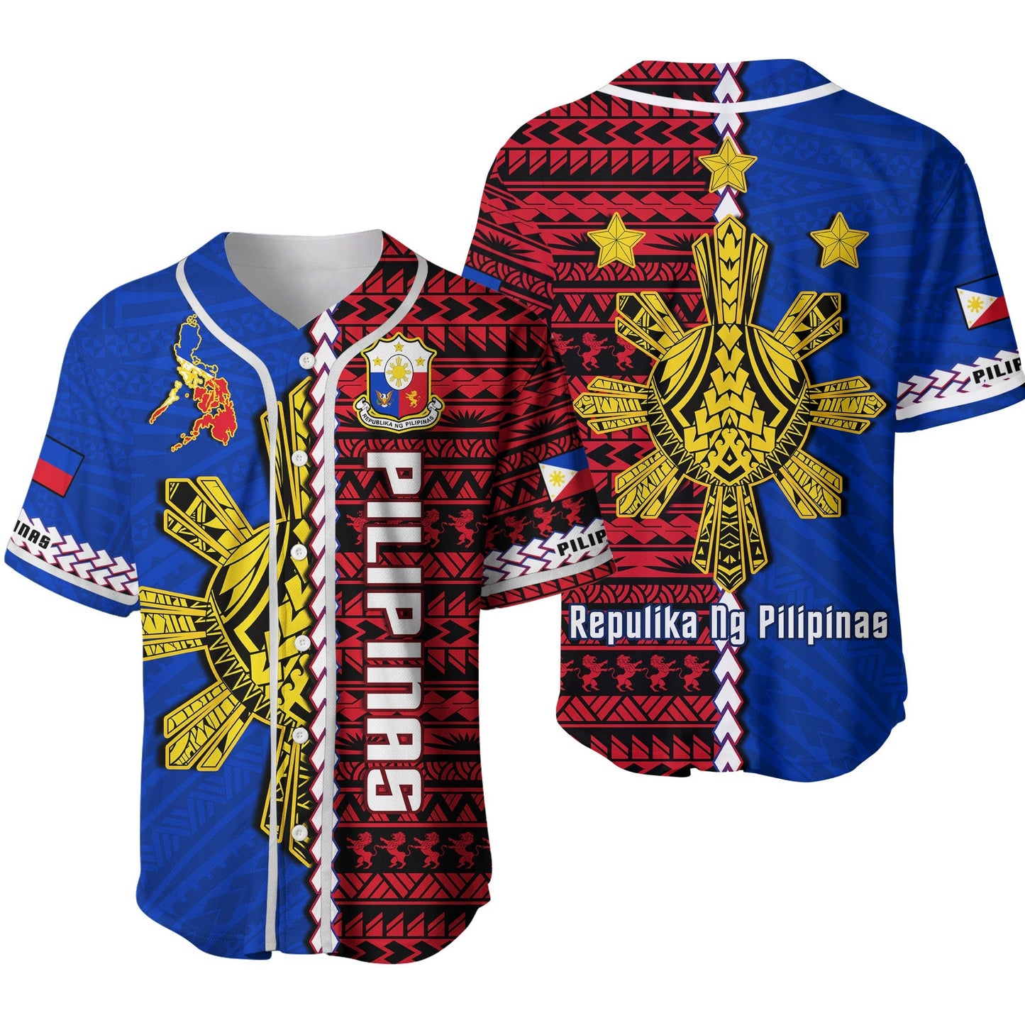 Philippines Baseball Jersey Pilipinas Sun Mix Polynesian Pattern White Strip