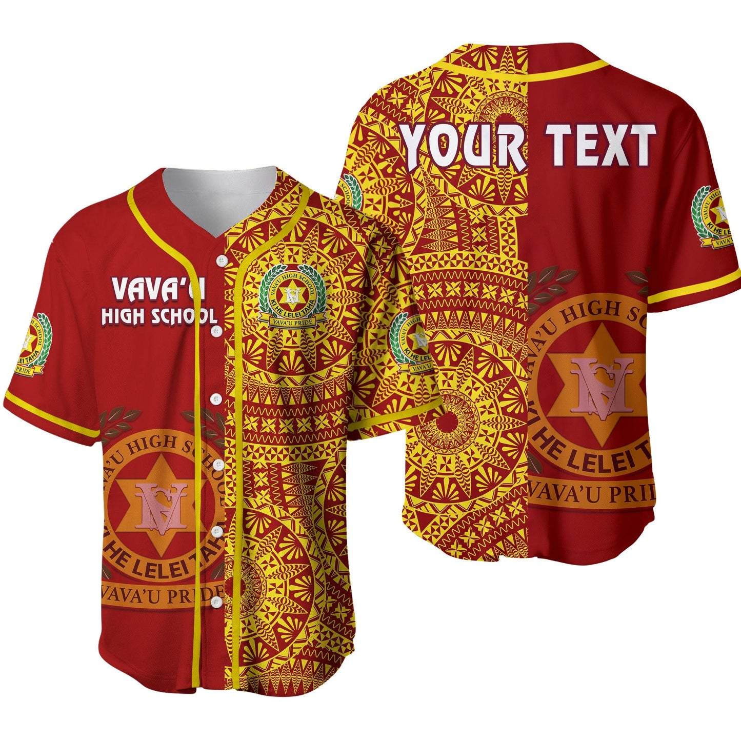 (Custom Personalised) Tonga Vavau High School Baseball Jersey Tongan Ngatu Pattern Ver.02