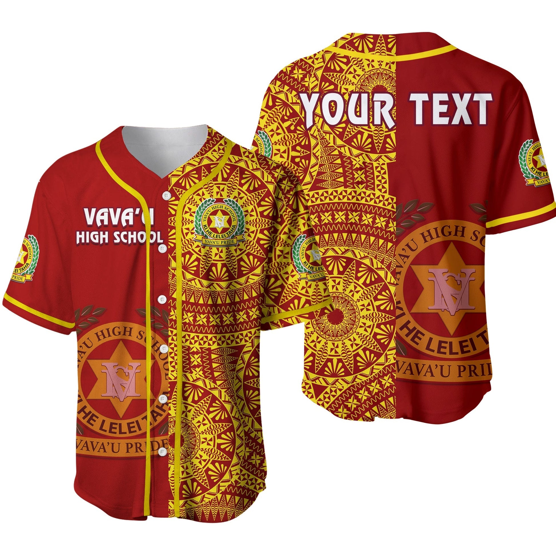 (Custom Personalised) Tonga Vavau High School Baseball Jersey Tongan Ngatu Pattern Ver.02