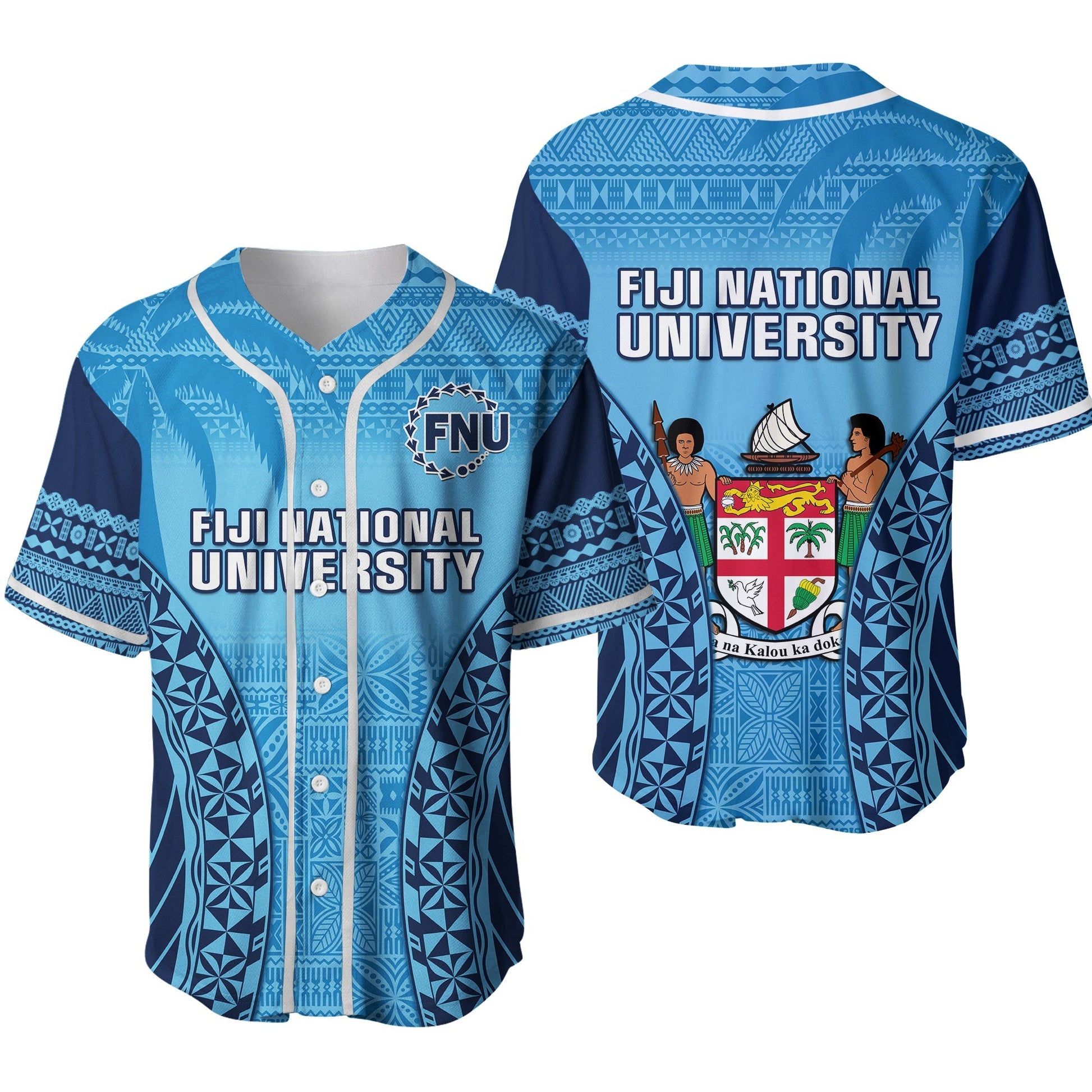 Fiji University Baseball Jersey National Fijian Tapa Pattern Blue Ver.02
