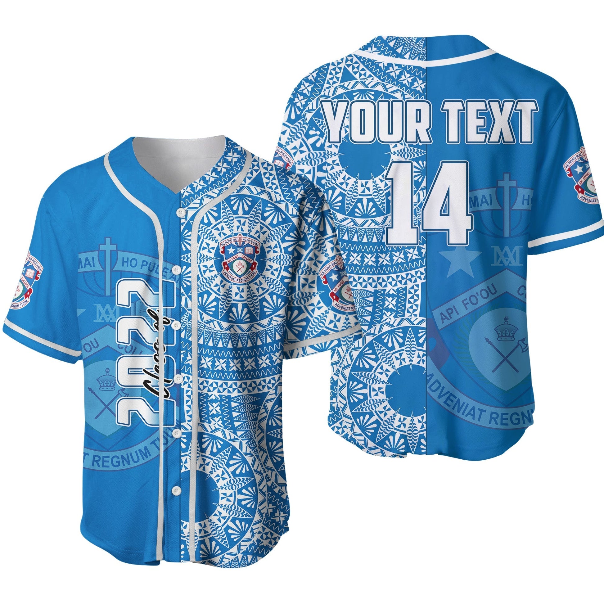 (Custom Text And Number) Apifoou Tonga College Baseball Jersey Class Of Year Tongan Ngatu Pattern Ver.02