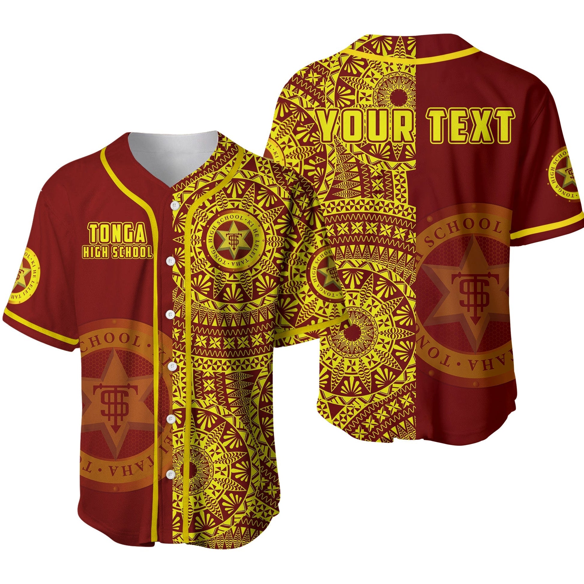 (Custom Personalised) Tonga High School Baseball Jersey Tongan Ngatu Pattern Ver.02
