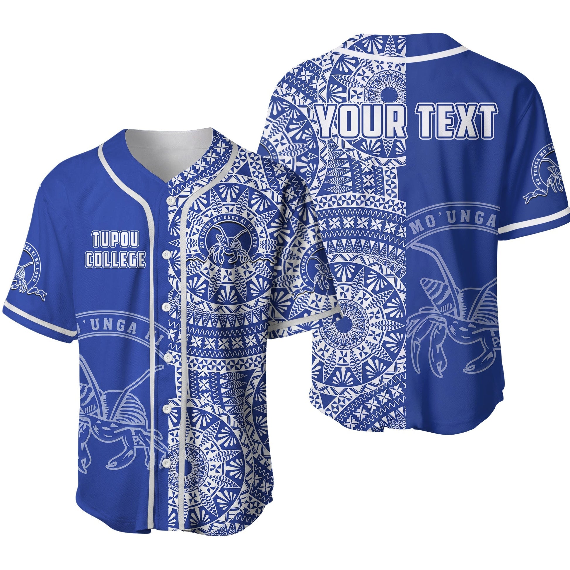 (Custom Personalised) Tupou Tonga College Baseball Jersey Tongan Ngatu Pattern Ver.02