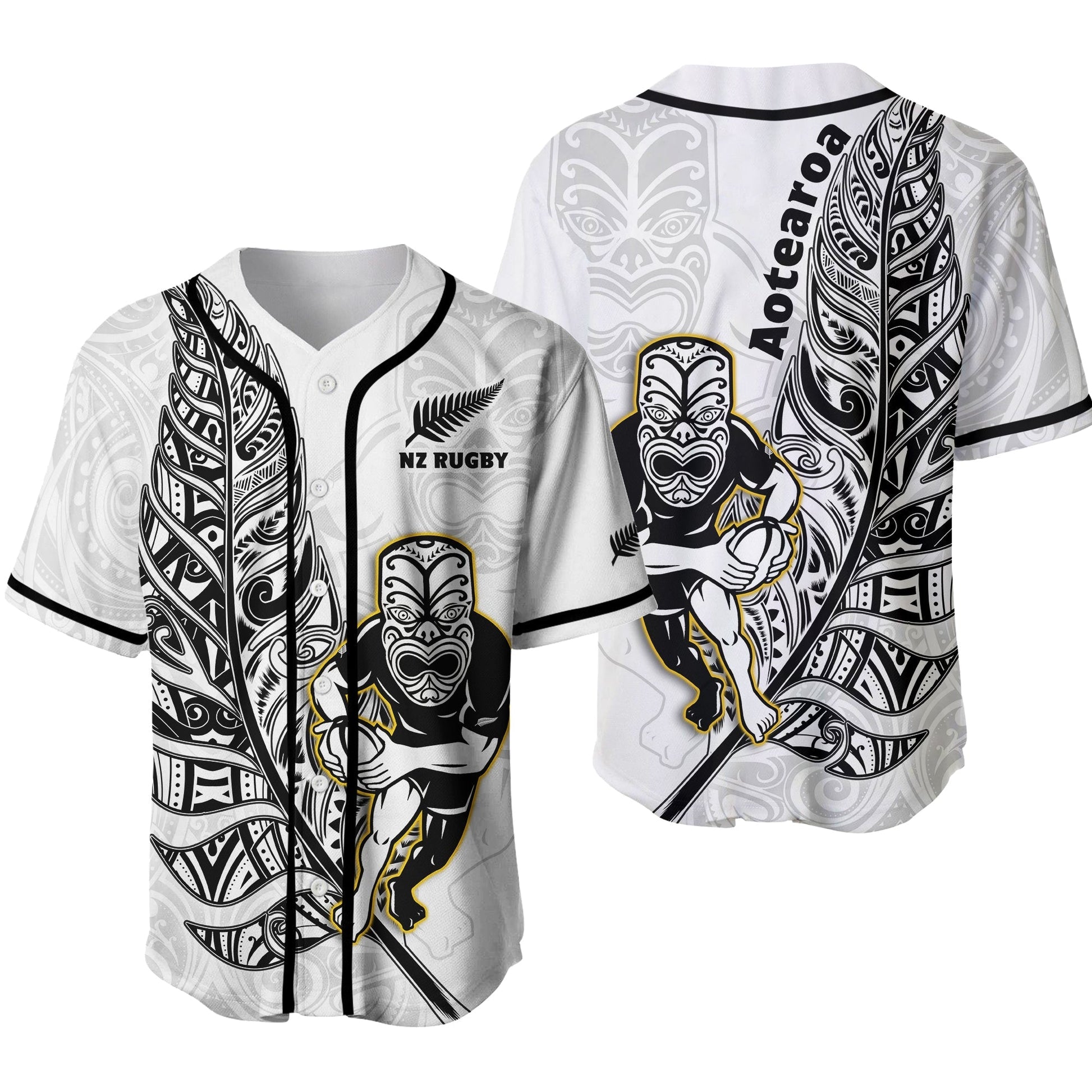New Zealand Silver Fern Rugby Baseball Jersey All Black Maori Version White Ver.02