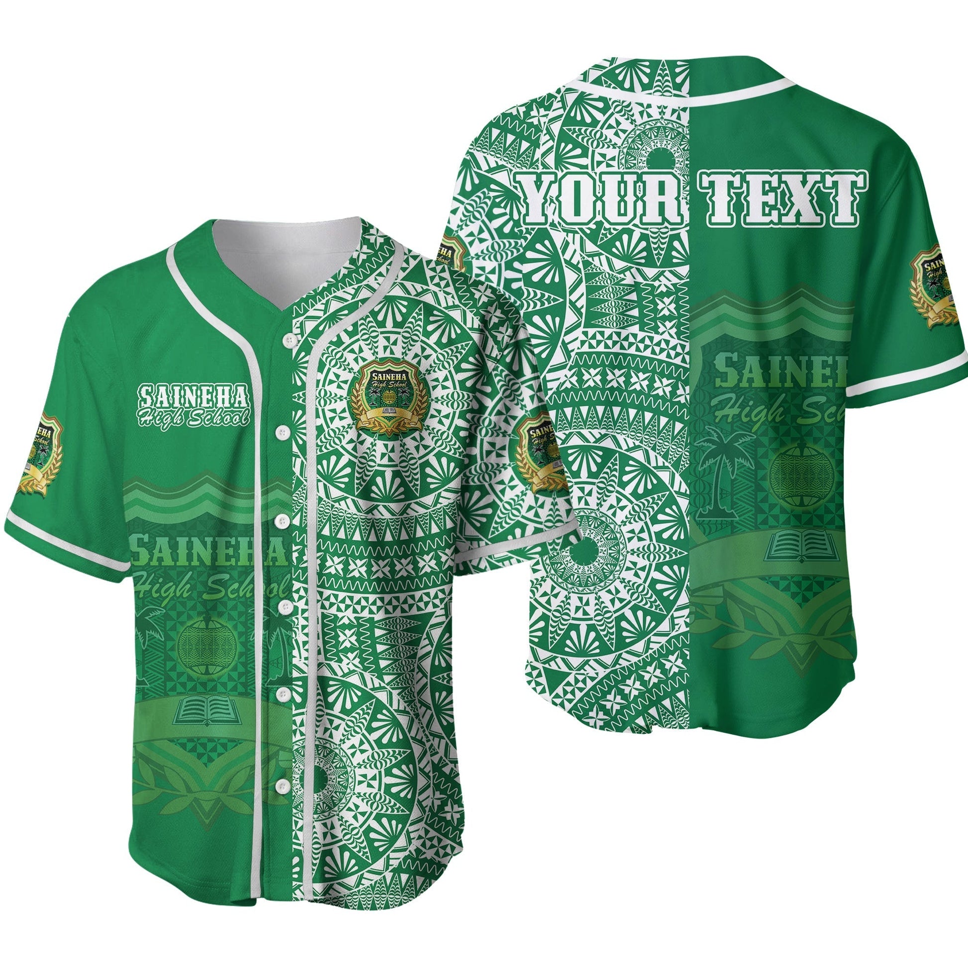 (Custom Personalised) Tonga Saineha High School Baseball Jersey Tongan Ngatu Pattern Ver.02