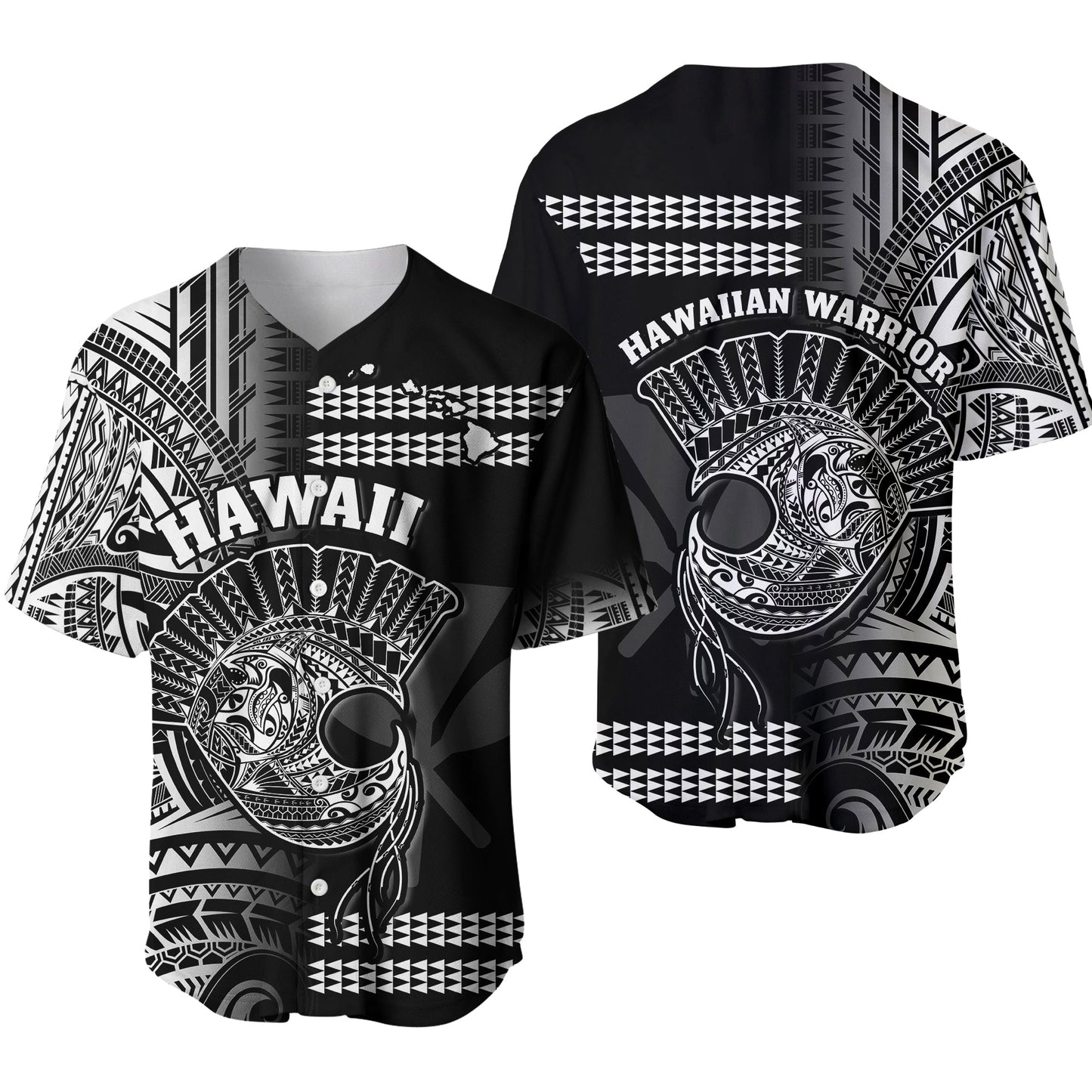 Hawaii Baseball Jersey Kakau Warrior Helmet Gradient White Polynesian Ver.01