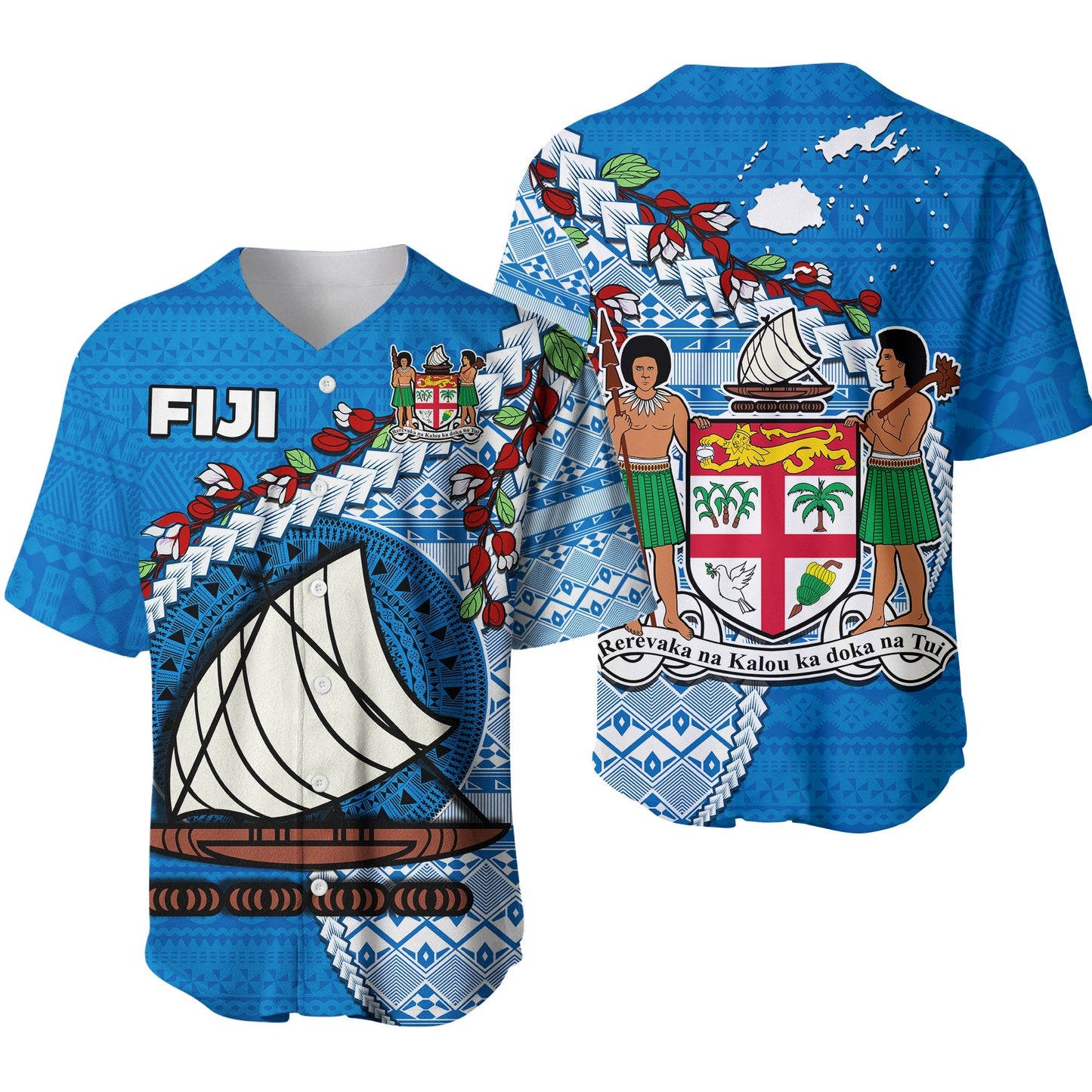 Fiji Baseball Jersey Fijian Drua Mix Tagimaucia Flower Blue Style