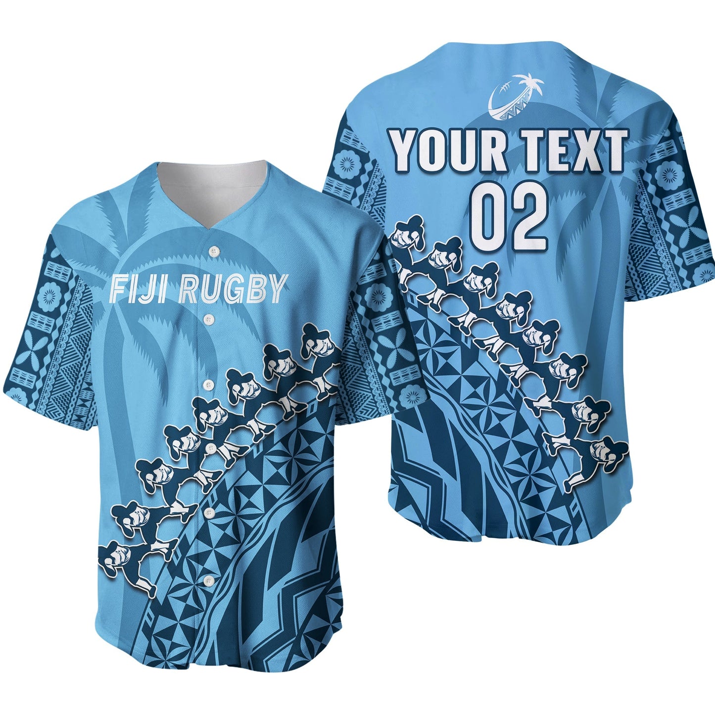 (Custom Text And Number) Fiji Tapa Rugby Baseball Jersey Fijian Cibi Dance Tapa Pattern Blue