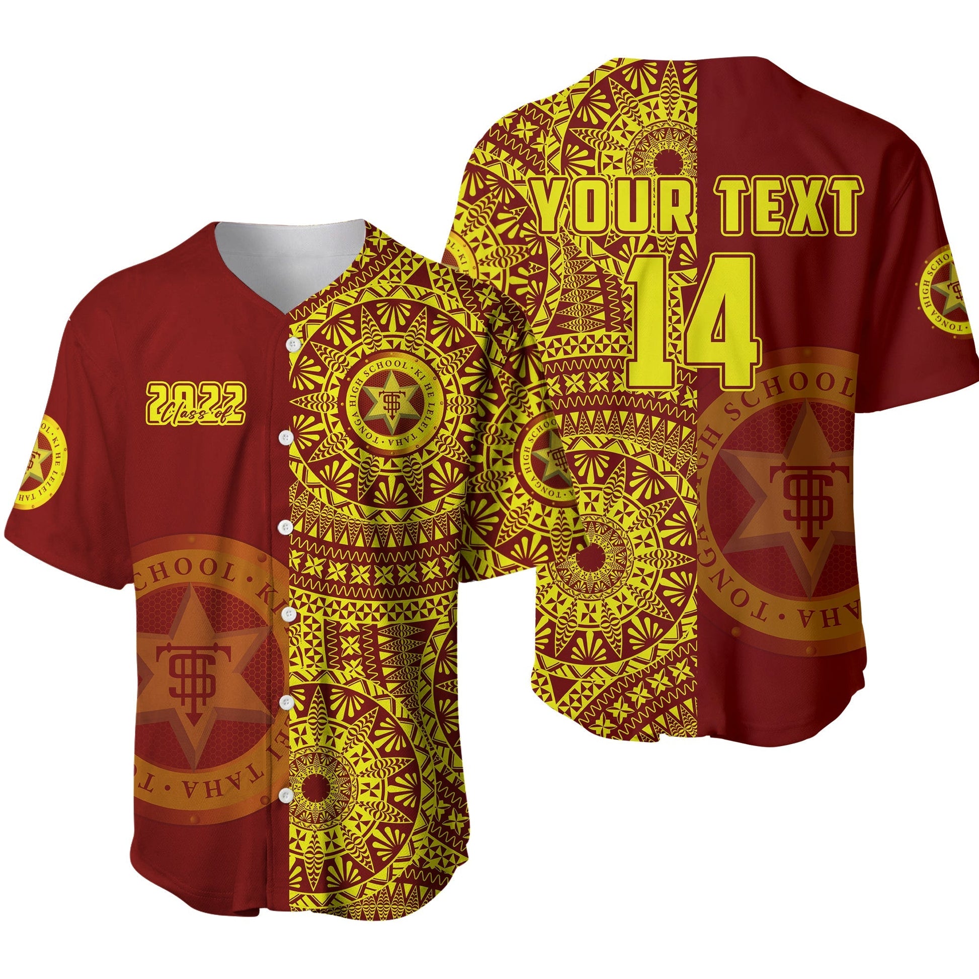 (Custom Text And Number) Tonga High School Baseball Jersey Class Of Year Tongan Ngatu Pattern
