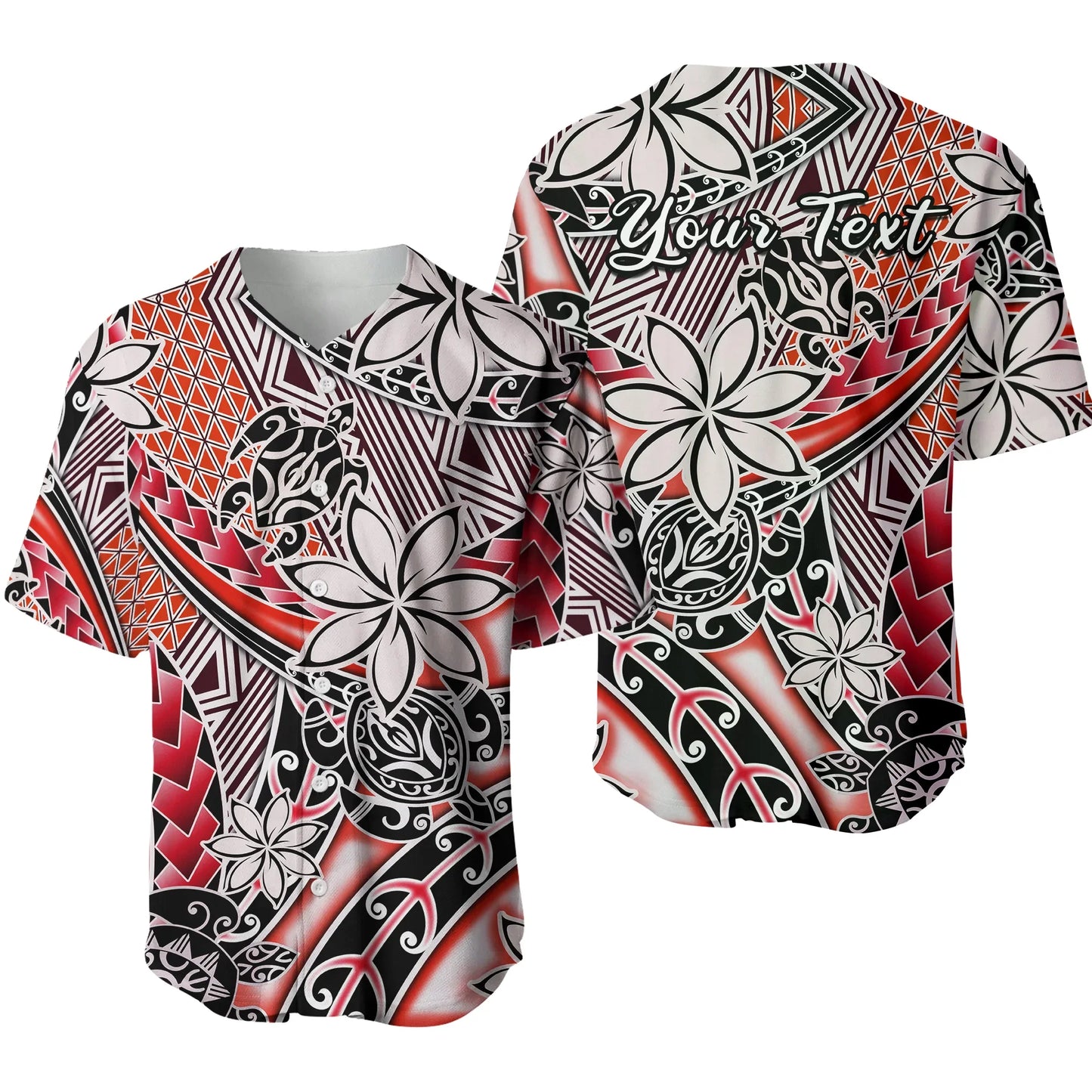 (Custom Personalised) Hawaii Baseball Jersey Tribal Plumeria With Polynesian Turtle Ver.03