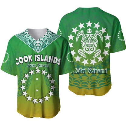 Cook Islands Baseball Jersey Circle Pattern Mix Sea Turtle Green Version