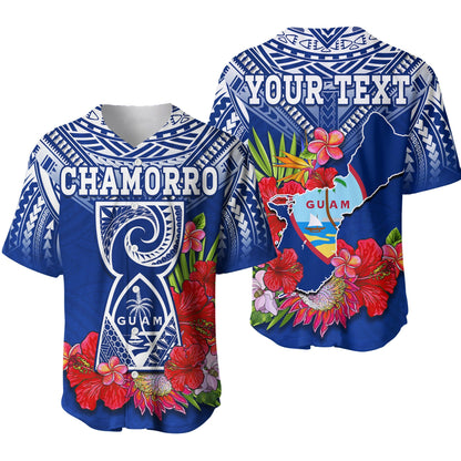 (Custom Personalised) Guam Chamorro Baseball Jersey Guaman Latte Stone Tropical Flowers Blue Version