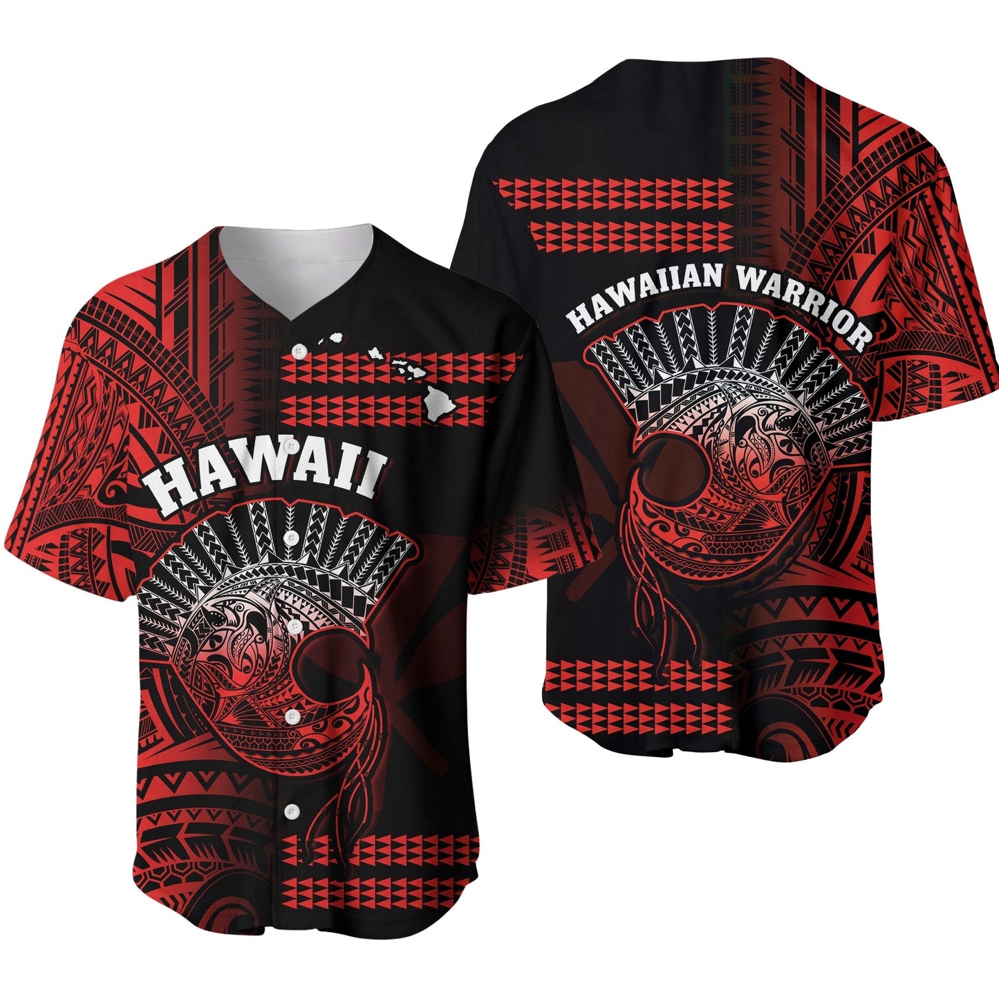 Hawaii Baseball Jersey Kakau Warrior Helmet Gradient Red Polynesian Ver.01